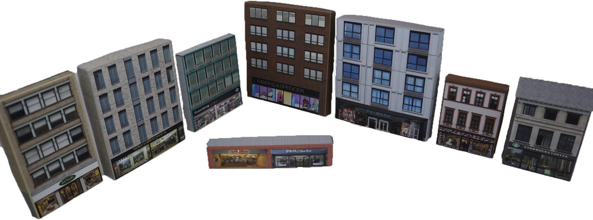 TT Gauge Buildings Town Shops Pack of 8 Card Low Relief 1/120 Scale Set 2