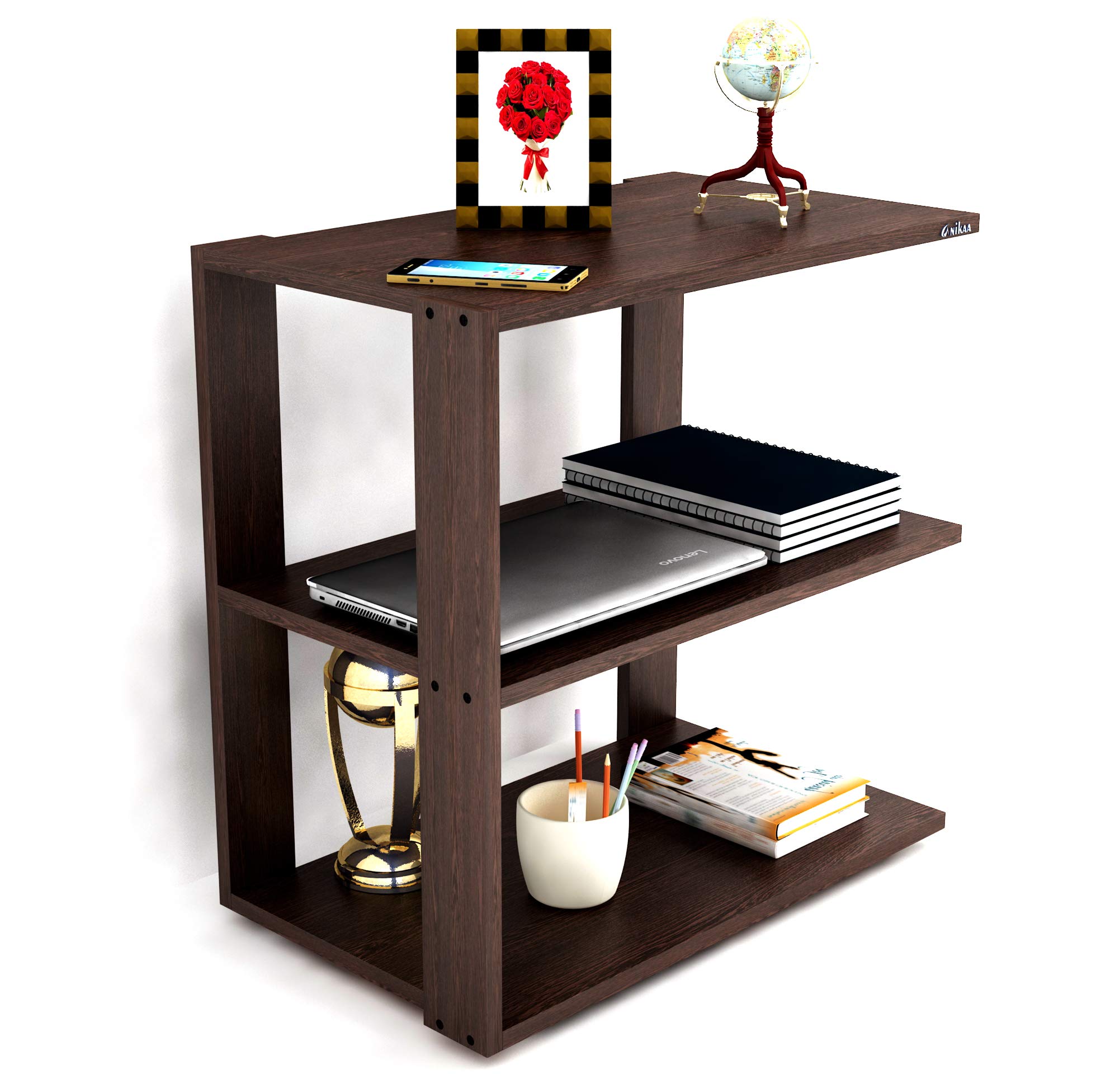 Anikaa Orton Engineered Wood Side Table/Bedside Table/Sofa Side Table/End Table/Corner Table for Living Room Bedroom Office (Matte Finish) (Wenge, 3 Shelves)