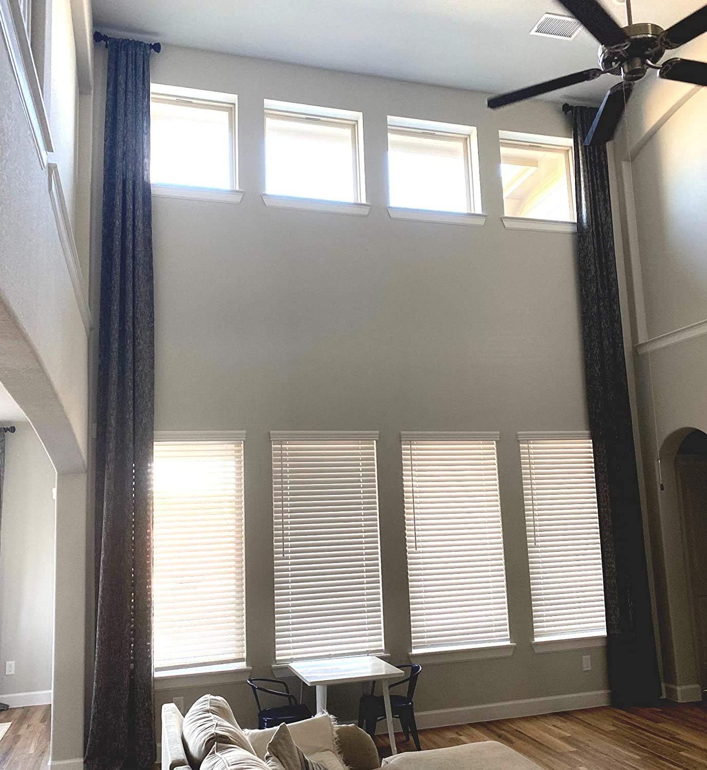 Ikiriska Extra Long Luxury Solid Linen Curtain with Grommet top Custom Made 12-24 ft 2 Story (Light Blue, 50″Wx216″L)