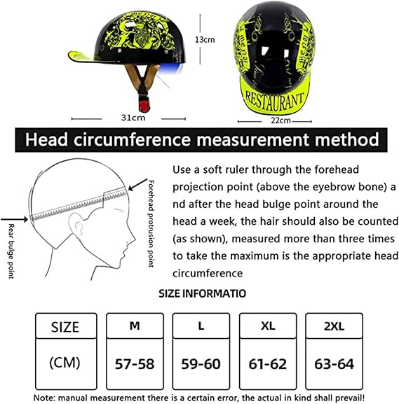 Baseball Style Cap Retro Motorcycle Helmet Unisex-Adult - DOT Approved Open-Face Motorbike Helmets Retro Half Helmet Fashion Baseball Cap DOT Approved D,XL/(61~62cm)