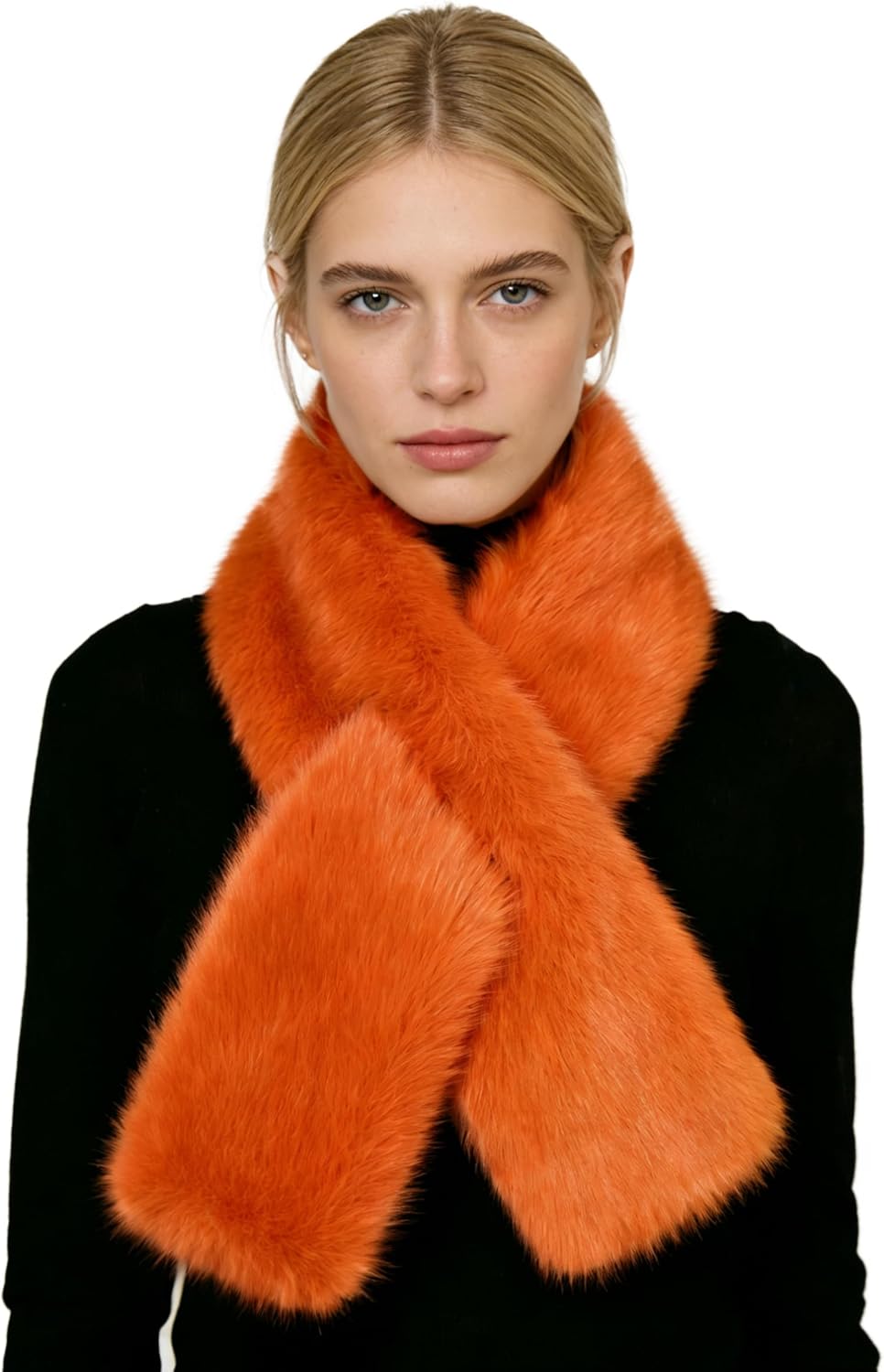 Lina & Lily Ruffle Fur sjaal van imitatiebont voor dames, zwart., Eén maat