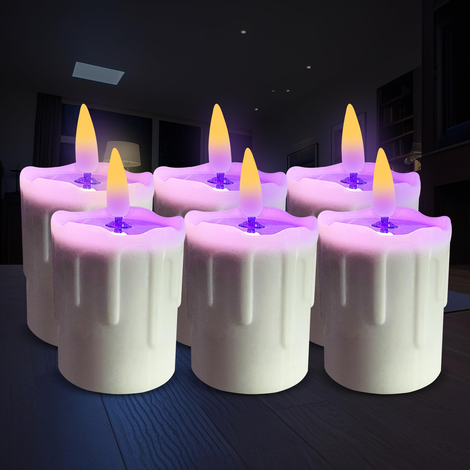 ZHAOFUBAO Solar Candle Lights，New Two-Color Candle Light, Solar Charging Tea lamp, 6 fire Wax Lights, Suitable for Weddings, Valentine's Day,