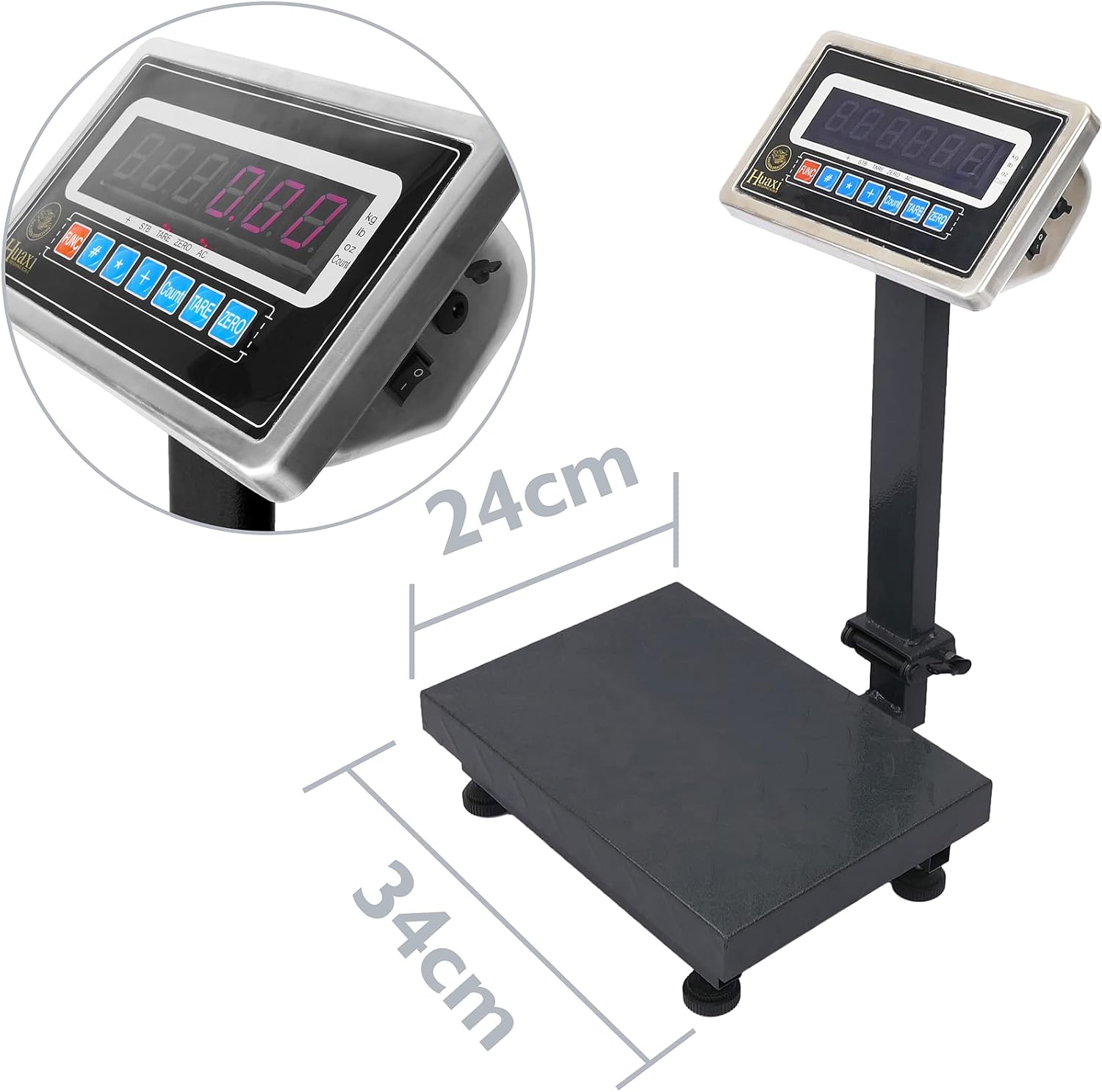 PrimeMatik Industrial Scale with dimensions 24cm by 34cm indicated on the platform
