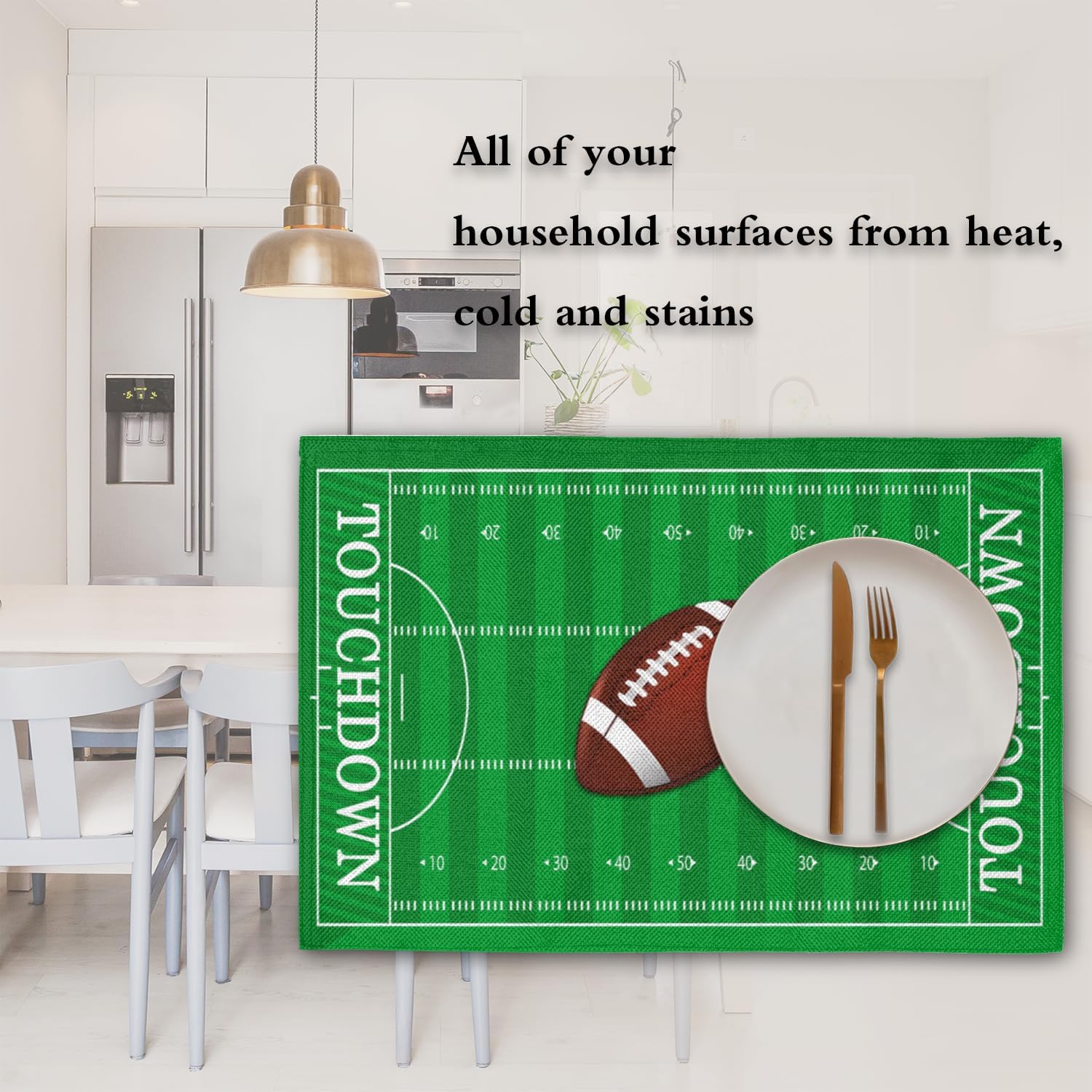 Placemats Set of 6 - American Football Field Place Mats for Dining Table - Heat Resistant Table Mats Washable Placemat Kitchen Home Party Indoor Outdoor Decor, 12 x 18 Inch, Sport Theme