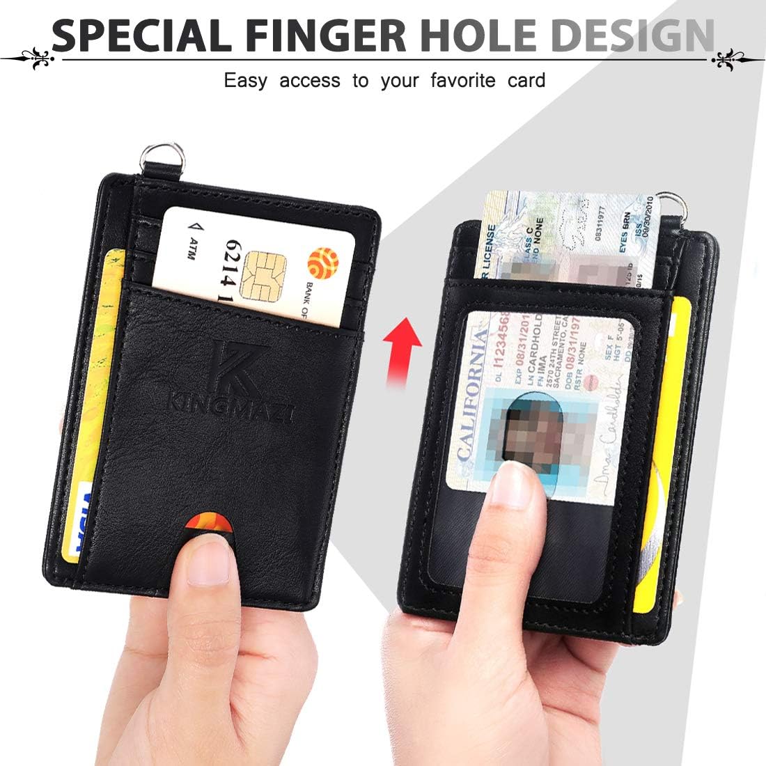 Slim Minimalist Front Pocket Rfid Blocking Wallets, Credit Card Holder with D-Shackle for Men Women