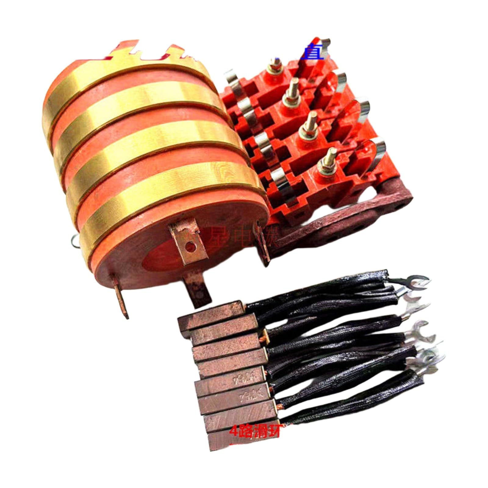 Anillo colector conductor, 4 circuitos | Dimensiones: 20/25/30X60X70/75/6X12X20; anillo de cobre; escobilla de carbón