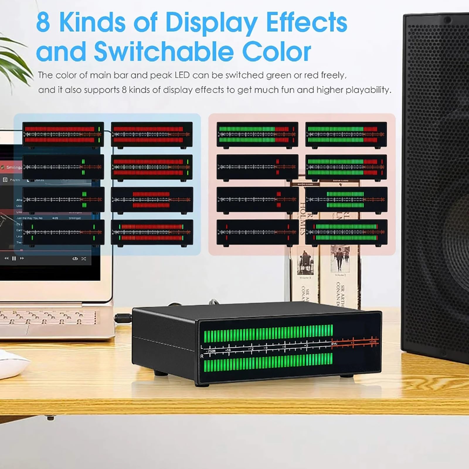5 MmVisualizzatore di Spettro Musicale, Monitor Analizzatore Audio con Telecomando, 8 Effetti di Visualizzazione E Colori Commutabili, con Ingressi E Uscite RCA E AUX da 3,5 Mm