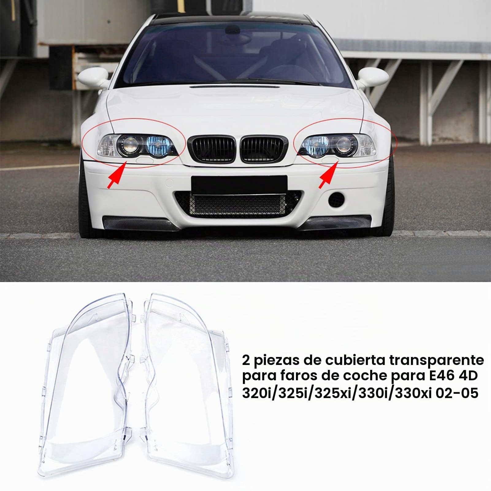 KIMISS Cristal para faro E46, 2 piezas, modelo 2001-2005, compatible con 63126924043 y 63126924044, cubierta transparente, fácil instalación