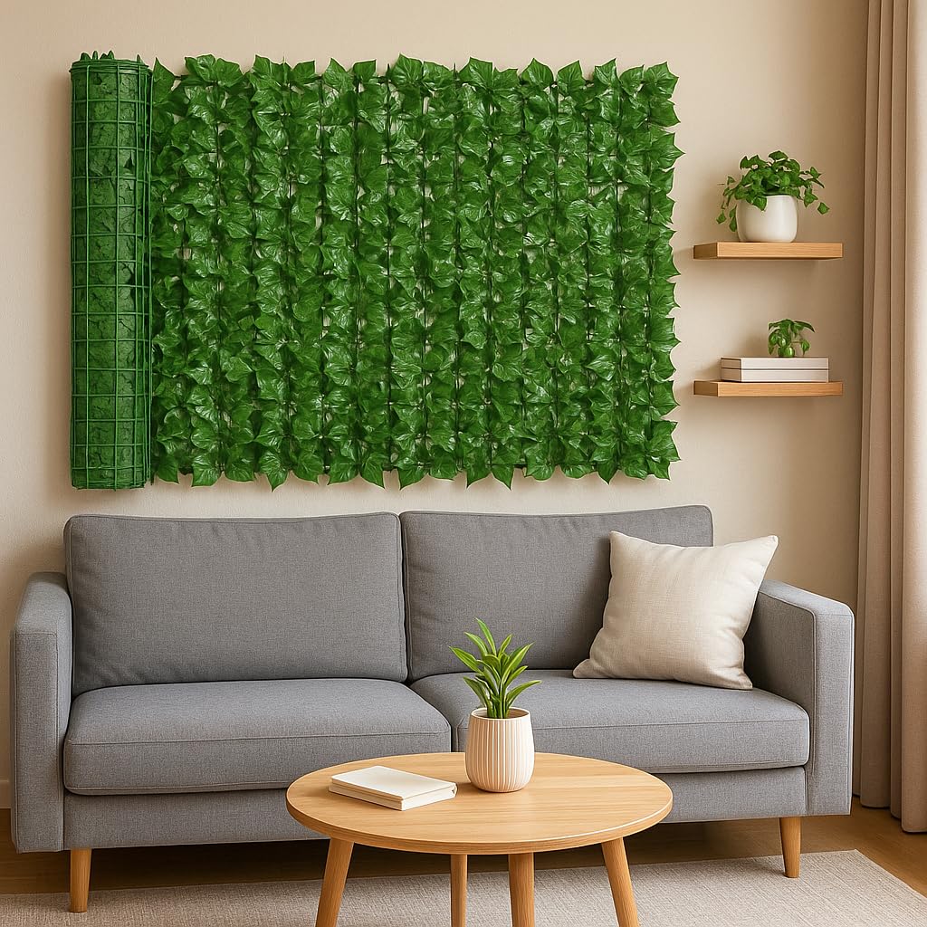 De Gardenia Artificial Faux Ivy Leaf Mat – 1m x 3m Dark Green Privacy Fence Panel for Balcony, Wall Decor, Vertical Garden & Backdrop Decoration | UV Resistant, Realistic Greenery Roll - Image 3 thumbnail