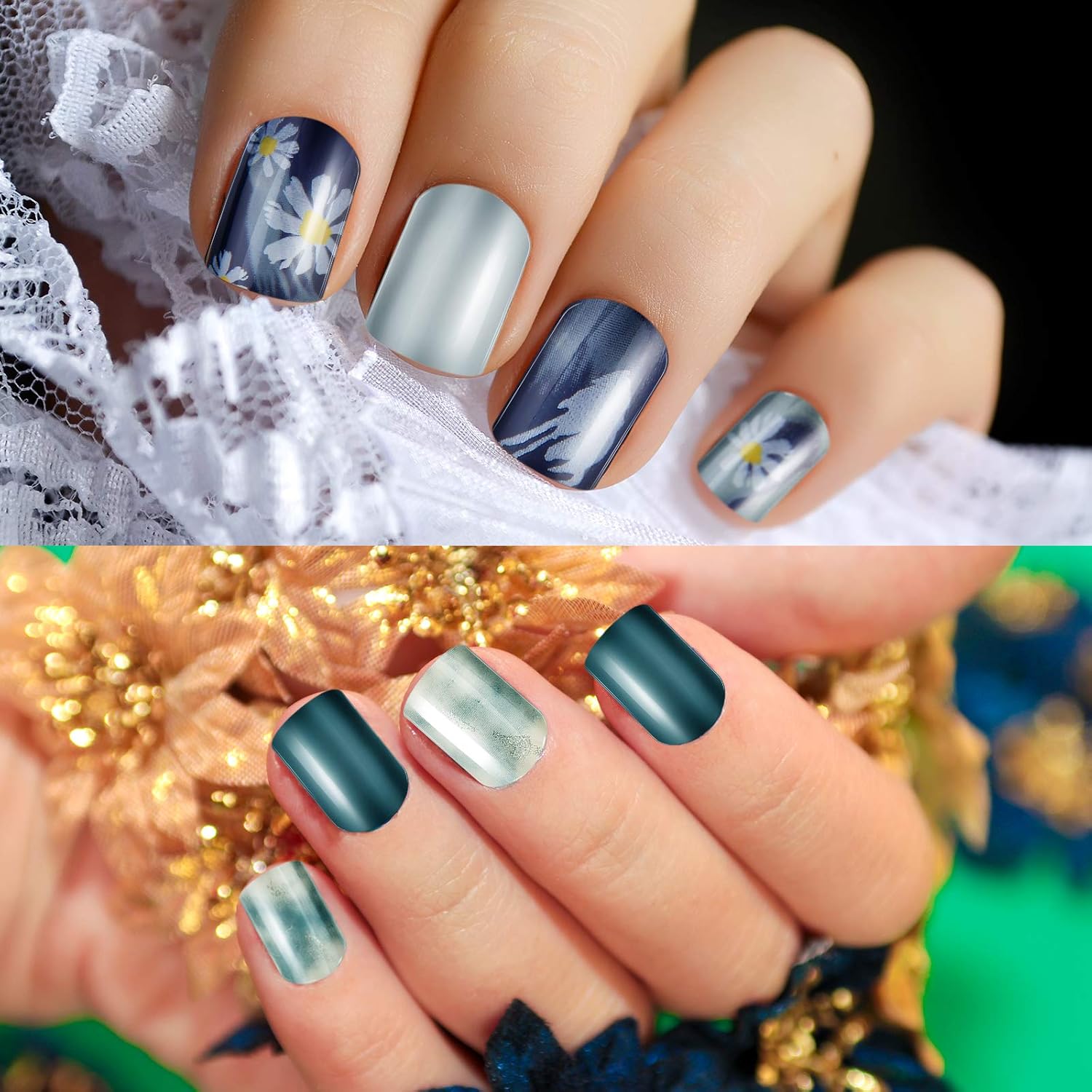 144 Pieces 6 Boxes Short Square False Nails Gradient Color False Nails Press on Fake Nails Full Cover Artificial Nails with Glue for Nail Salon Art DIY Decoration (Vibrant Pattern)