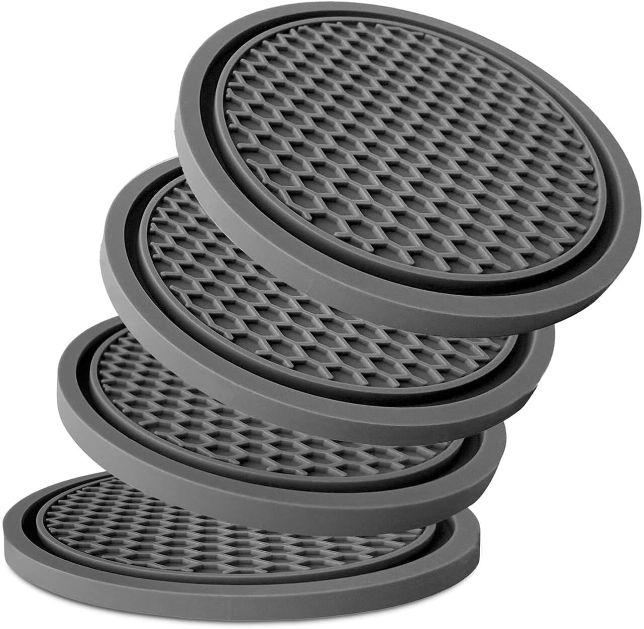 Car Cup Holder Coaster 4 Pack - Non Slip & Shockproof,Flexible PVC Rubber Insert for Car/Truck/SUV/Van (2.75"x0.2") Universal Fit Auto Cup Holders Accessories for Women and Man(Gray)