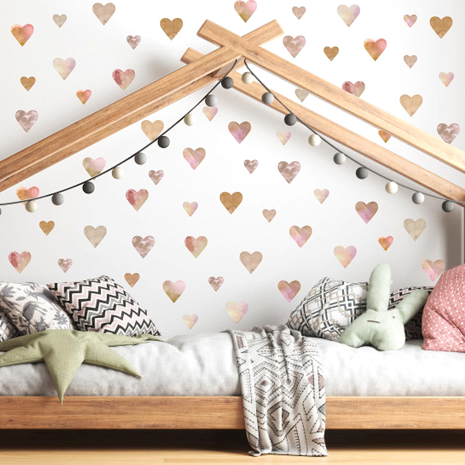 MOSITU Watercolor Heart Wall Stickers 96Pcs Removable Boho Heart Decals for Girls Room Baby Nursery Bedroom 9.8"×11.8" (3 Sheets) - Image 4