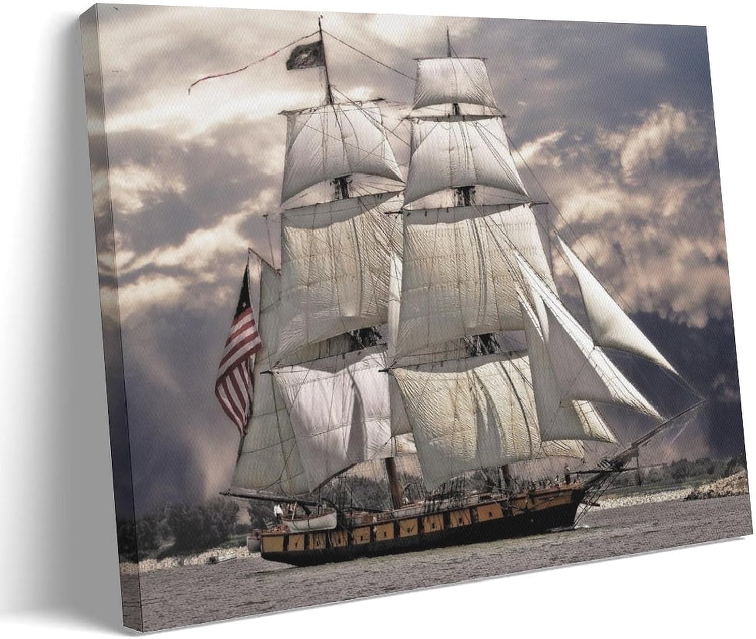 The Old Ironclad USS Constitution Sets Sail, Vintage Art Warship Poster Canvas Wall Art Prints for Wall Decor Room Decor Bedroom Decor Gifts 08x12inch(20x30cm) Frame-style