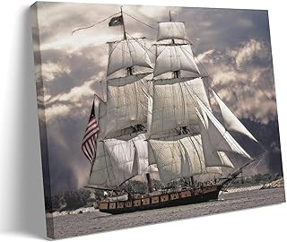 The Old Ironclad USS Constitution Sets Sail, Vintage Art Warship Poster Wall Art Paintings Canvas Wall Decor Home Decor Living Room Decor Aesthetic 16x24inch(40x60cm) Frame-style