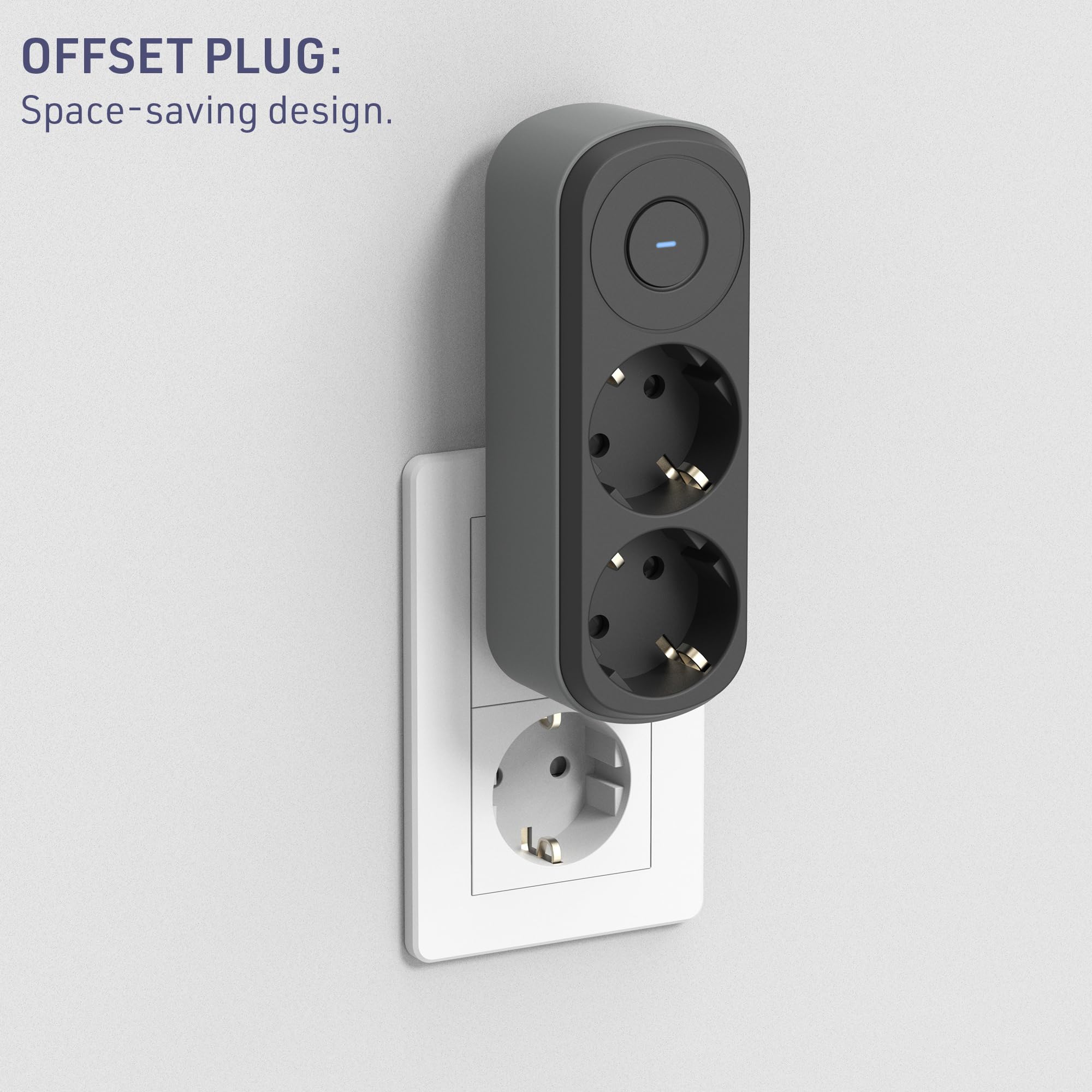 Electraline 55106 Prima podwójny adapter 2 gniazda wtykowe 16 A (2P+A) z uziemieniem przednim, z włącznikiem/wyłącznikiem, listwa zasilająca z 2 gniazdami z zestykiem ochronnym, czarny/szary