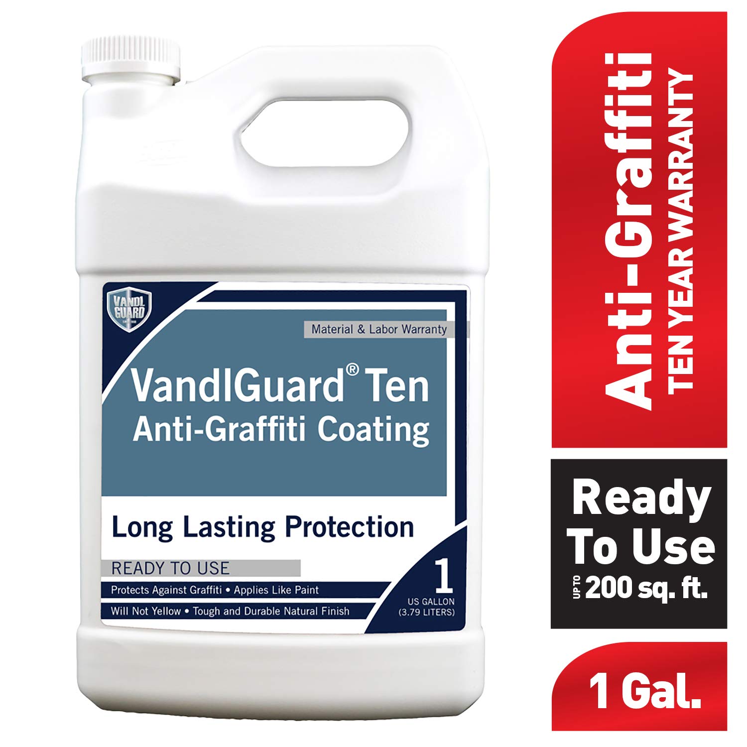 Rain Guard Water Sealers VG-7007 VandlGuardten Anti-Graffiti Coating for Protection Against Multiple Graffiti Attacks 1 gal – Concrete, Block, Brick, Stucco, Wood & Painted Metal, Clear, Pail