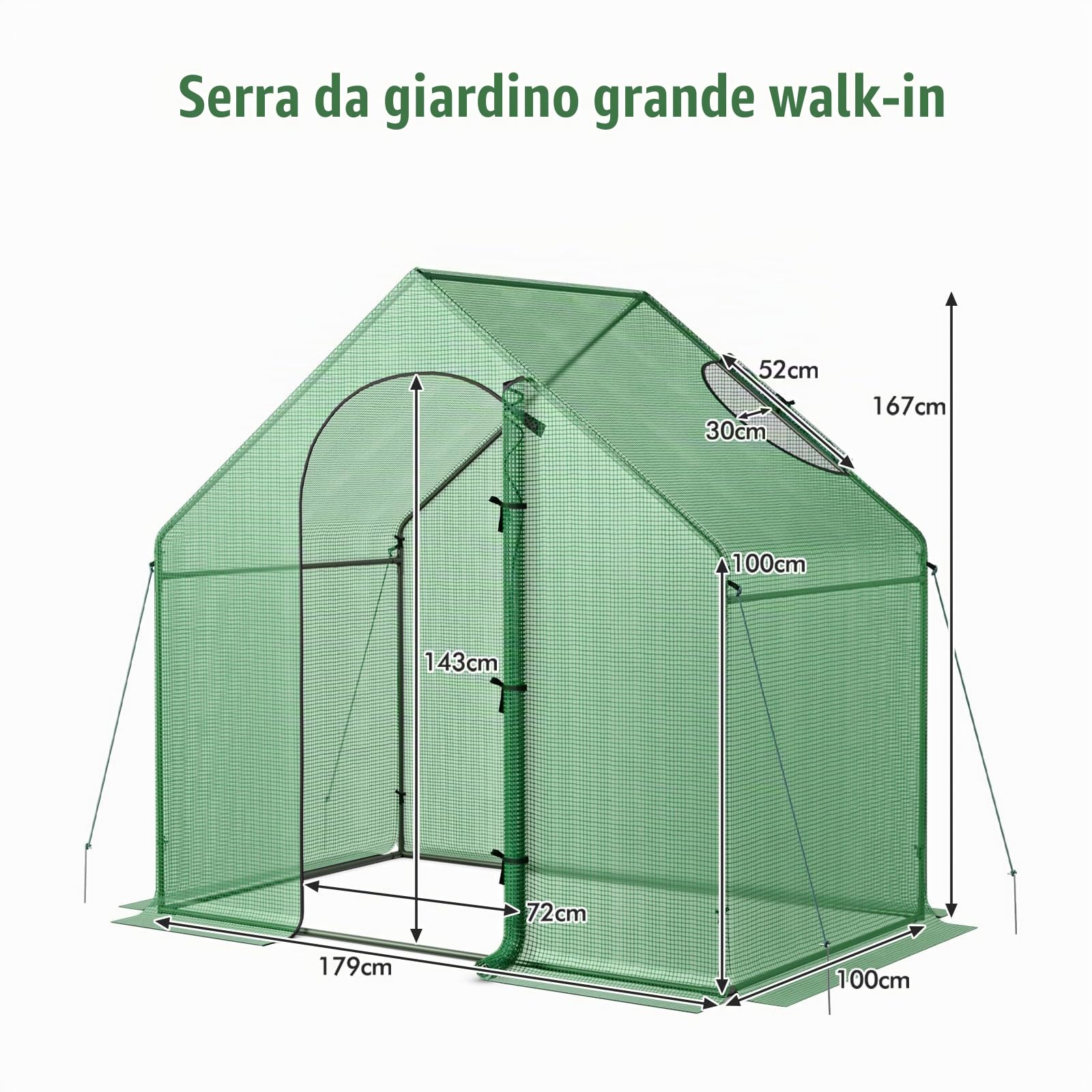 HOMASIS Serra da Giardino con Porta Avvolgibile, Serra da Balcone con Copertura in PE e Struttura Metallica, Casetta Resistente all'Inverno per Fiori, Verdure, 179 x 100 x 167 cm, Verde