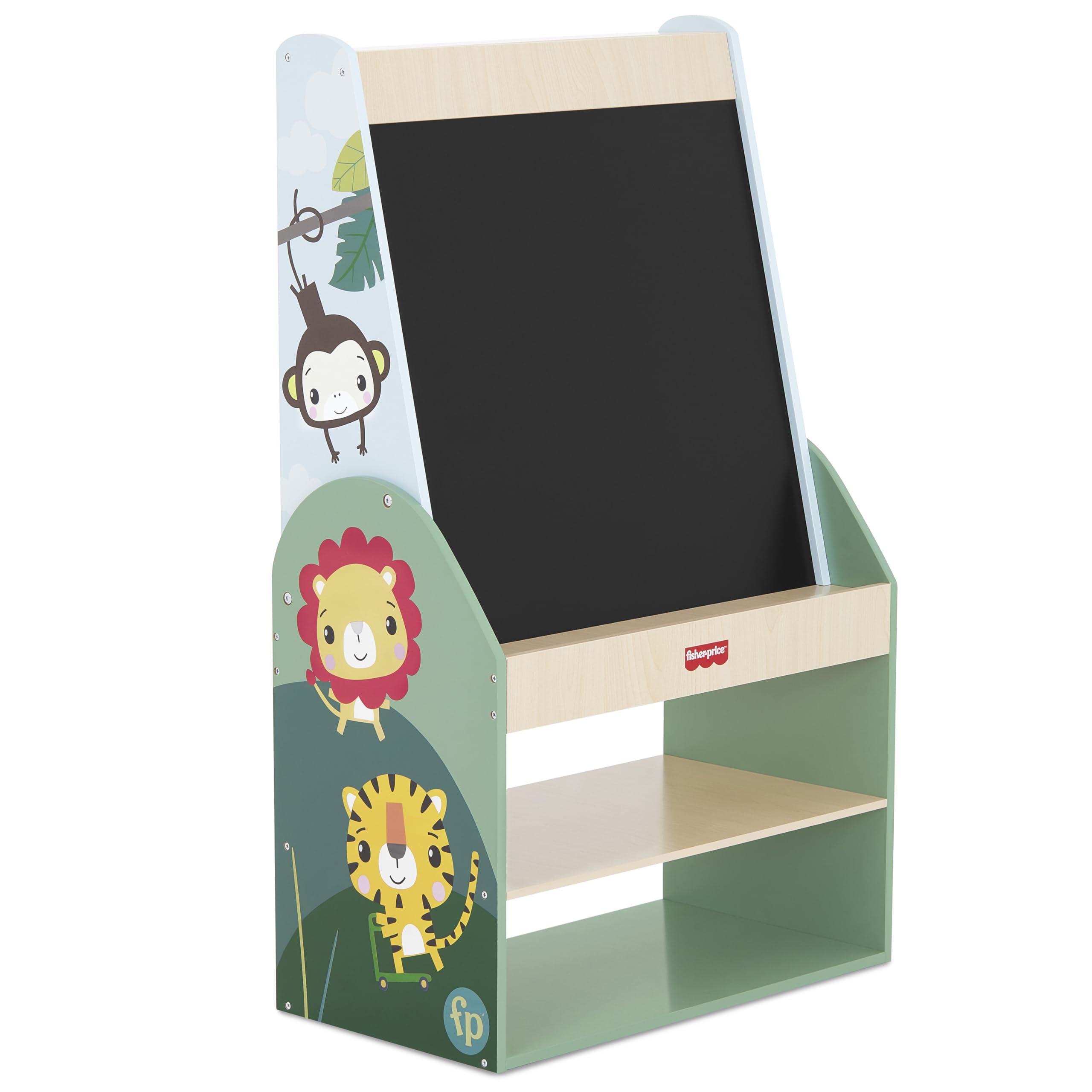 Fisher-Price Fauna Collection Wild Wonder Artist Center by Dream On Me, Jungle Print, Built-in Blackboard, Crafted with Durable Pinewood