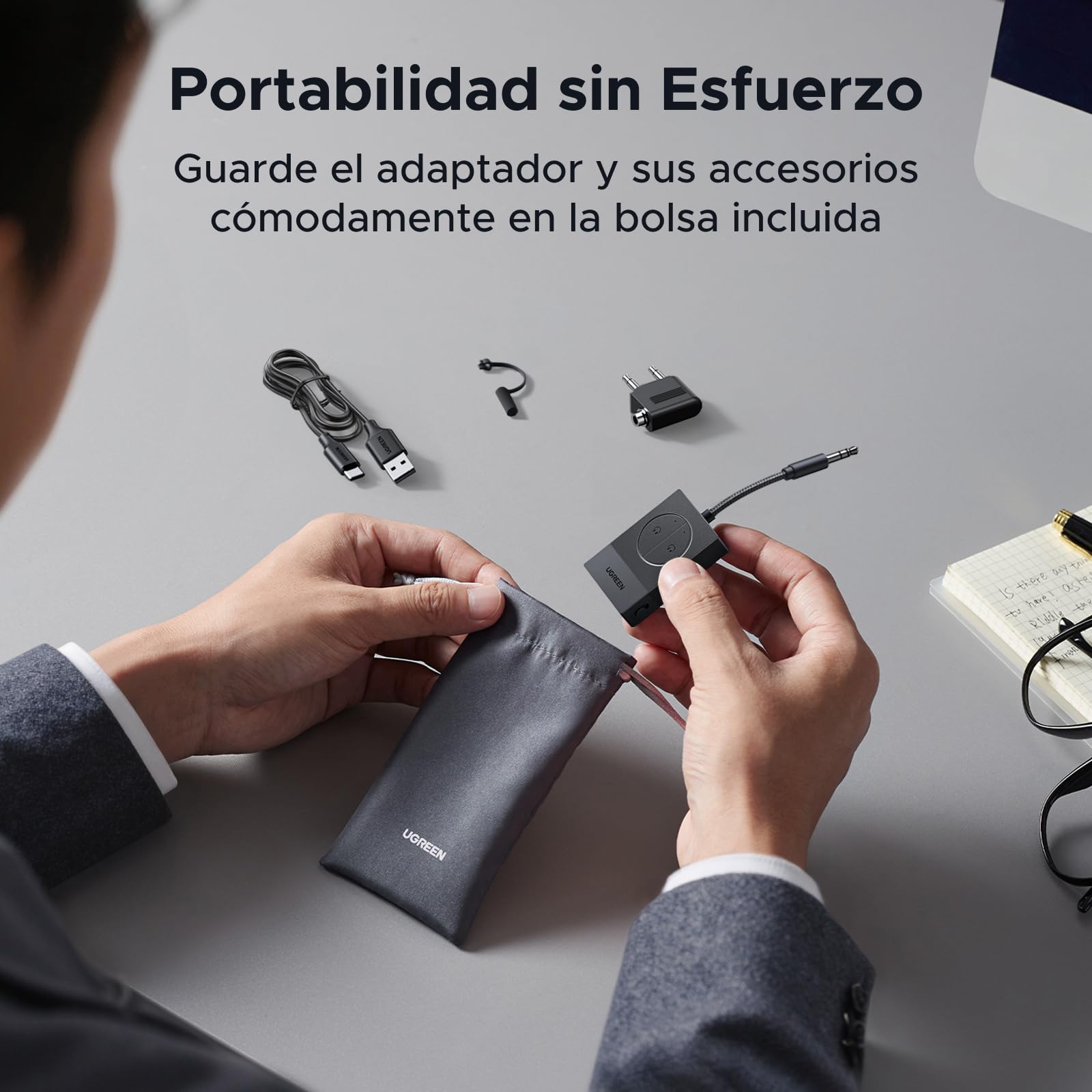 UGREEN Transmisor Bluetooth 5.4 para TV Avión Aux 3.5 mm Adaptador Transmisor Bluetooth Audio para Auriculares Altavoces