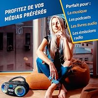 KLIM Boombox B3 Hordozható CD Lejátszó FM Rádióval - Bluetooth, USB, AUX Csatlakozás, RGB LED Világítás, Újratölthető Akkumulátor, Digitális 4