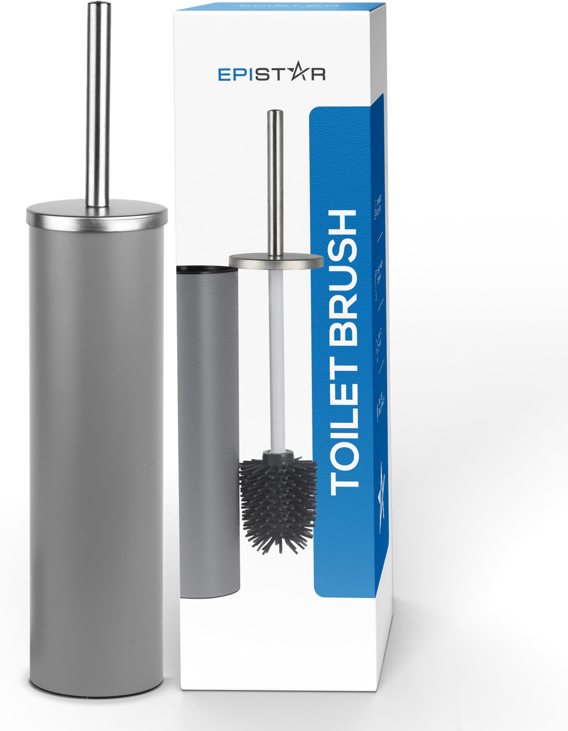 EPISTAR Silicone Toilet Brush & Holder Set, Stainless Steel (Grey
