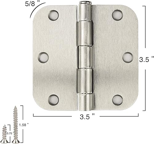Miniatura 2 de Bisagras de puerta de níquel cepillado de 3.5 x 3.5 pulgadas, paquete de 30 bisagras de puerta interiores redondeadas con radio de 5/8", bisagras