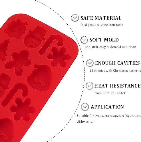 Miniatura 8 de Moldes de chocolate de Navidad, 2 moldes de silicona para dulces con pan de jengibre, Papá Noel, diseño de campanas de alce y Navidad, moldes para
