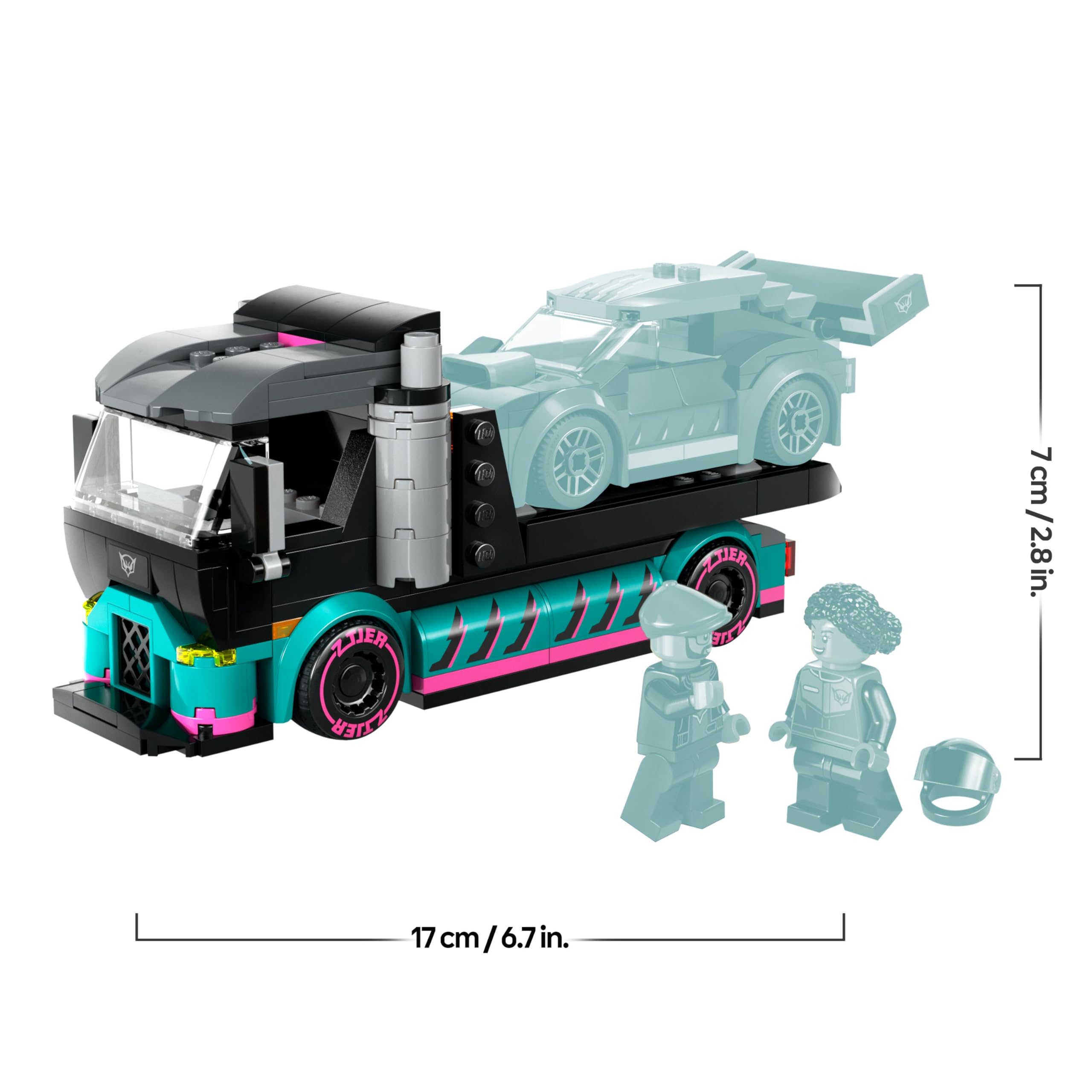 LEGO City Coche de Carreras y Camión de Transporte de Juguete, Juego de Construcción con Vehículo de Competición, Minifiguras de Piloto y Camionero, Regalo para Niños y Niñas de 6 Años o Más 60406