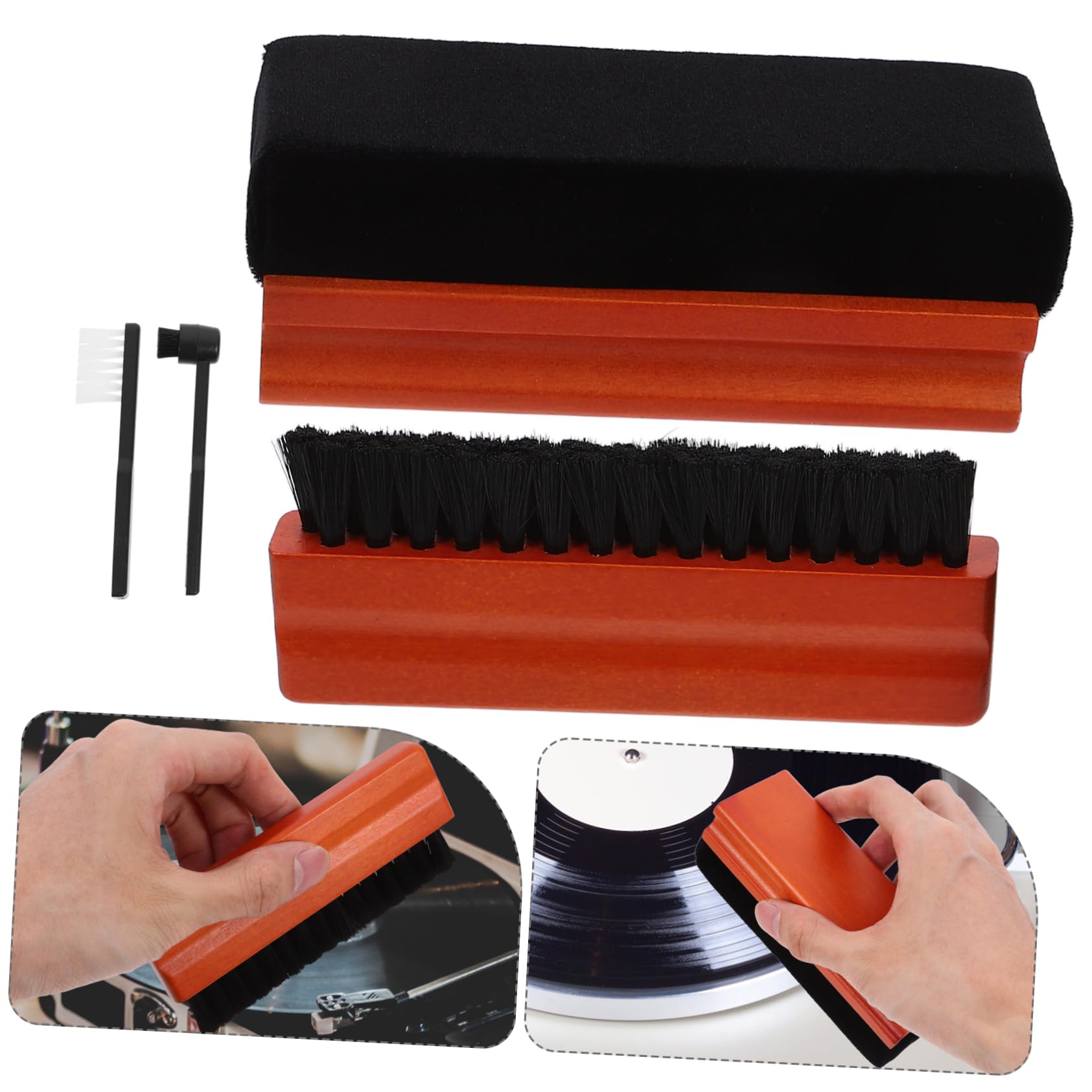 Kit de Limpieza para Vinilo y CD/DVD, Cepillo para Discos, Madera y Esponja, para Tocadiscos y Reproductores
