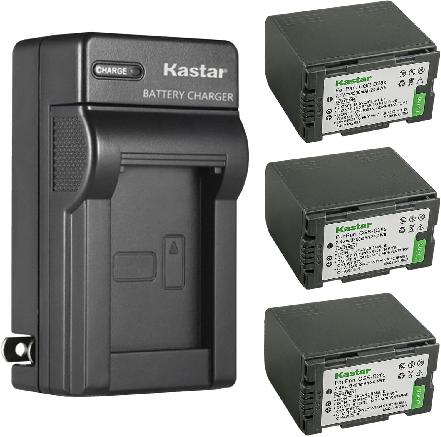 Kastar 3-Pack Battery and AC Wall Charger Replacement for Panasonic PV-DV100, PV-DV100K, PV-DV101, PV-DV102, PV-DV103, PV-DV121, PV-DV151, PV-DV200, PV-DV200K, PV-DV201, PV-DV202, PV-DV203, PV-DV221