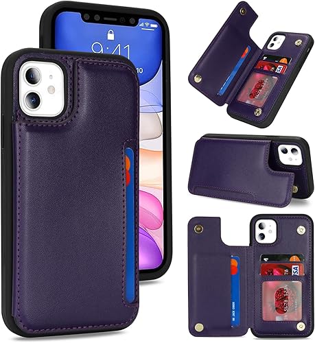 Miniatura 10 de iCoverCase Funda protectora de piel sintética compatible con iPhone 11 con tarjetero y cartera para mujeres y hombres, con bloqueo RFID (color rojo