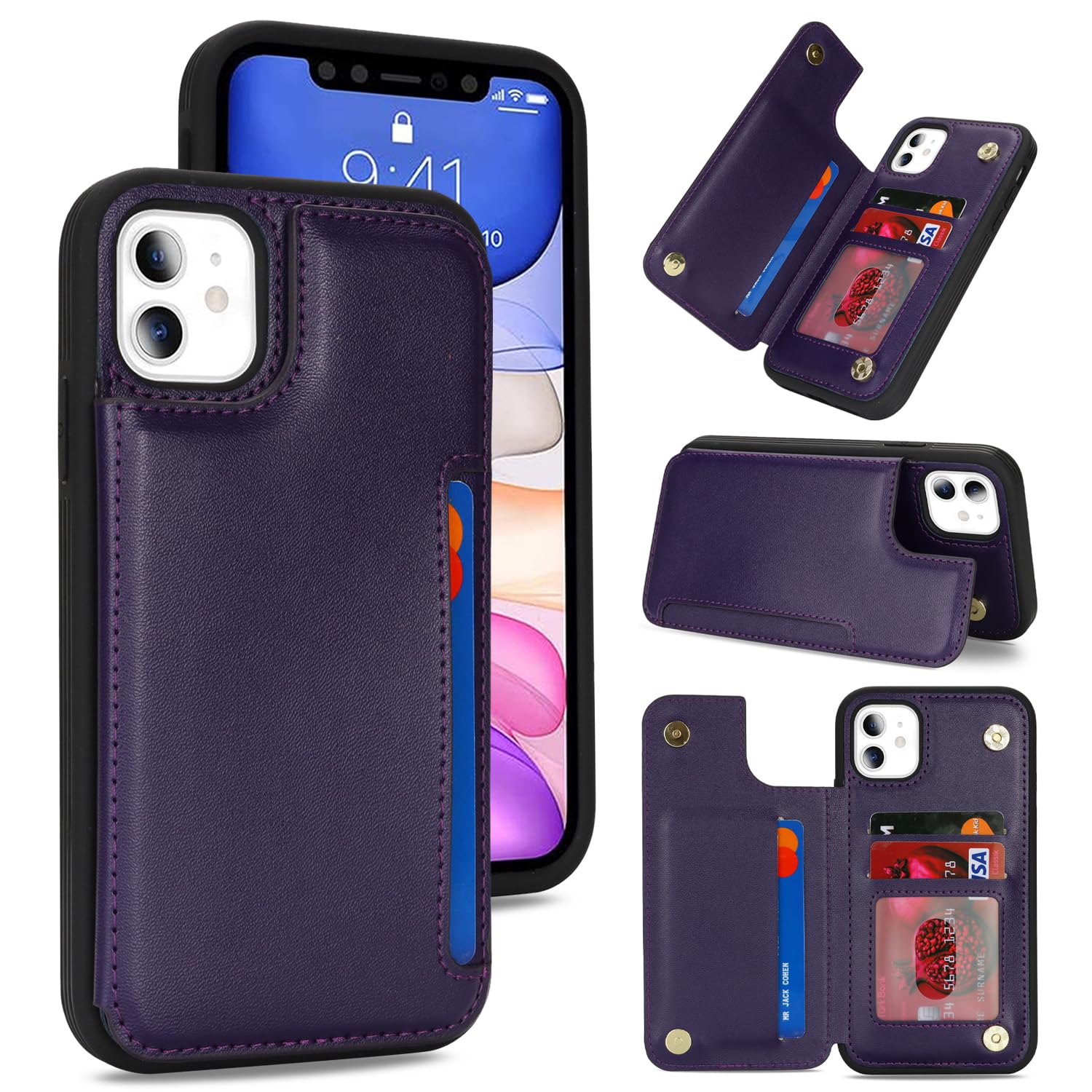 iCoverCase Compatible with iPhone 11 Case with Card Holder, Wallet Phone Case for Women Men RFID Blocking PU Leather Protective Case 6.1 Inch (Dark