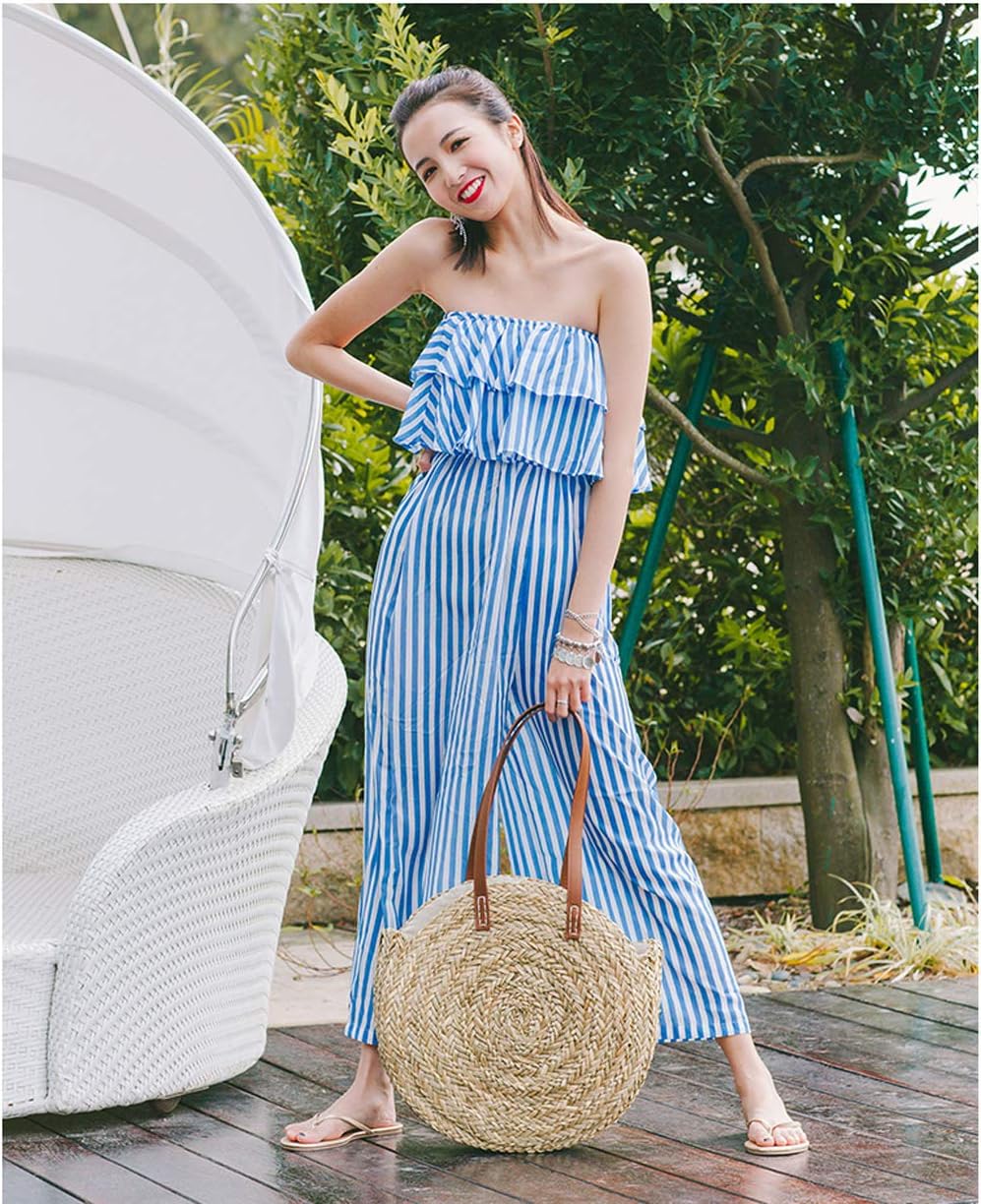 Rattan Beach Bag Circle Outdoor Straw Braided Shoulder Bag Travel Sling Bag Crossbody Handbag