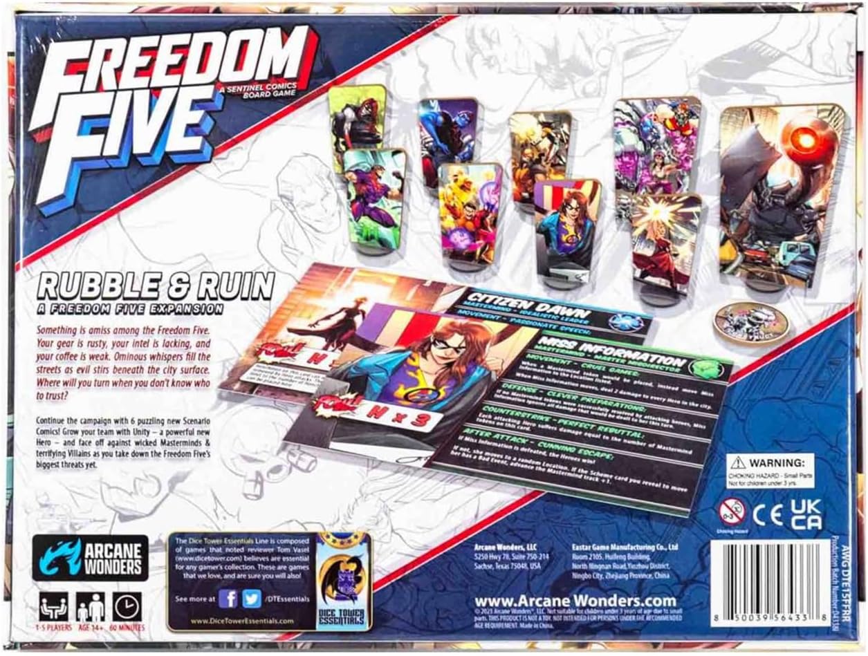 Freedom Five Rubble Ruin Expansion; 1-5 Players; Ages 14 and up; 90 Minute Play