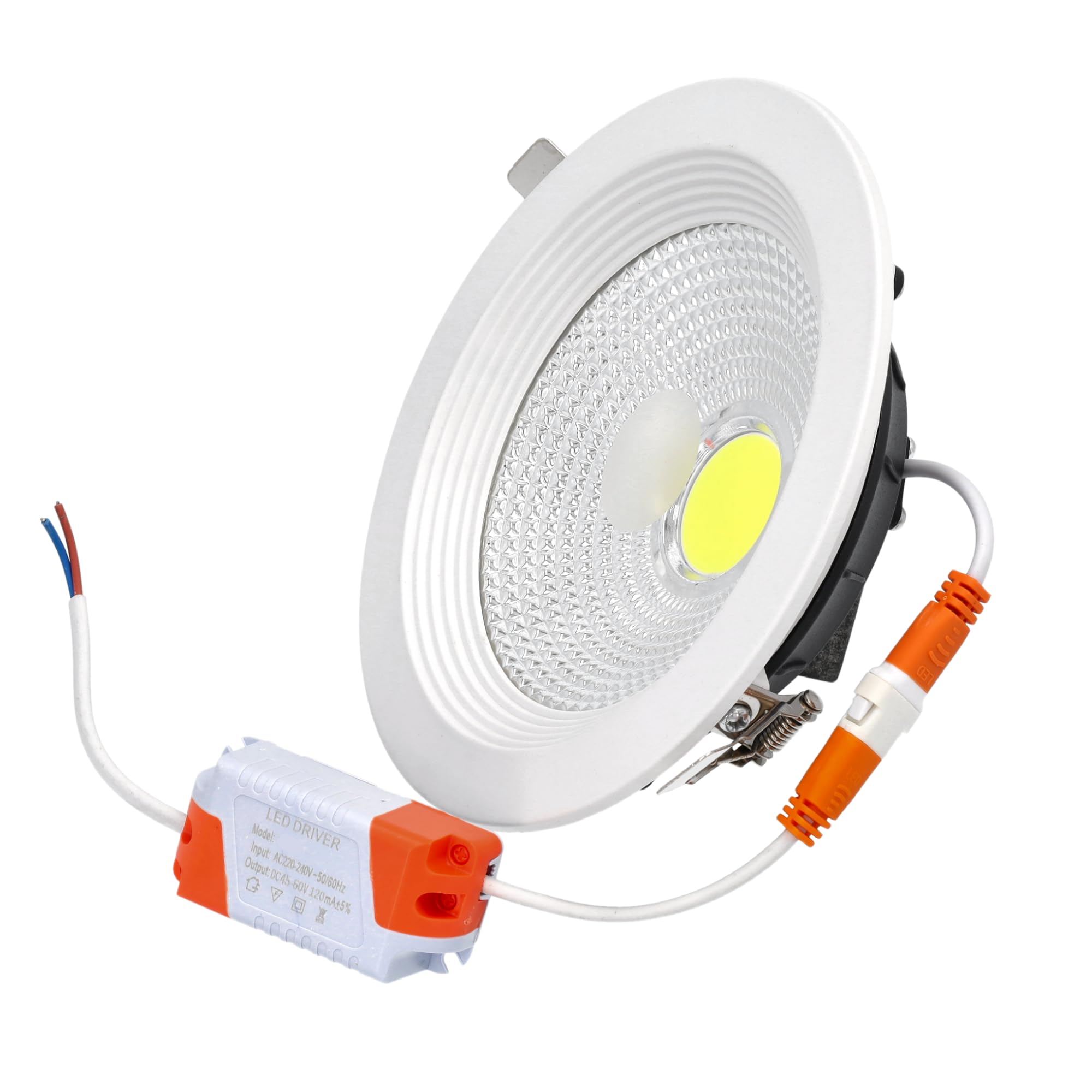 Jandei - Recessed COB LED Downlight 10W (60W Equivalent), Round Spotlight White Aluminium Frame, 130x50mm (Hole Cut 100-105mm), 900 Lumen, IP44. Ideal for Bathrooms and Kitchens - 1 Unit (Natural