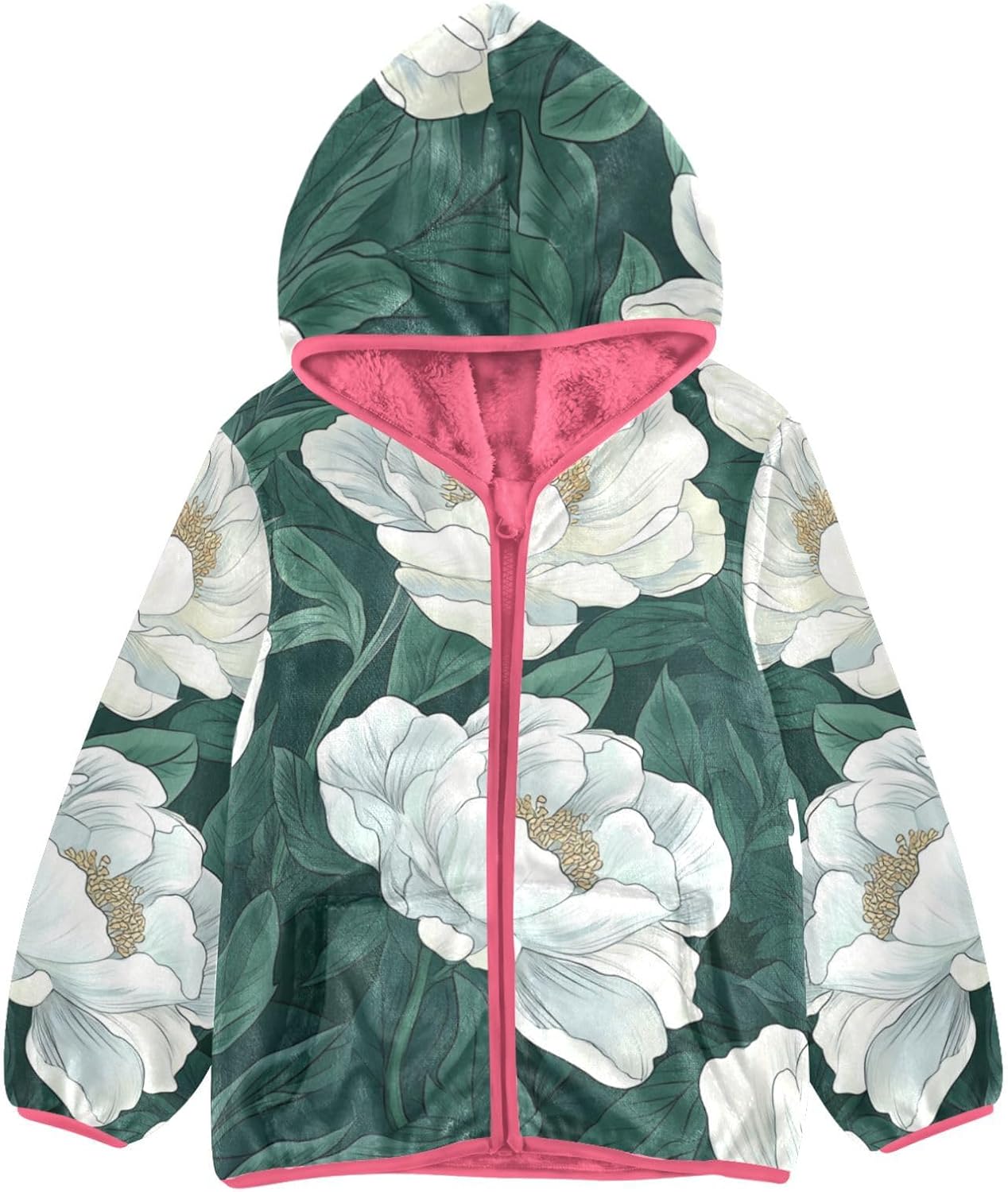 GuoChe White Vintage Flower Sherpa Lined Toddler Hoodie