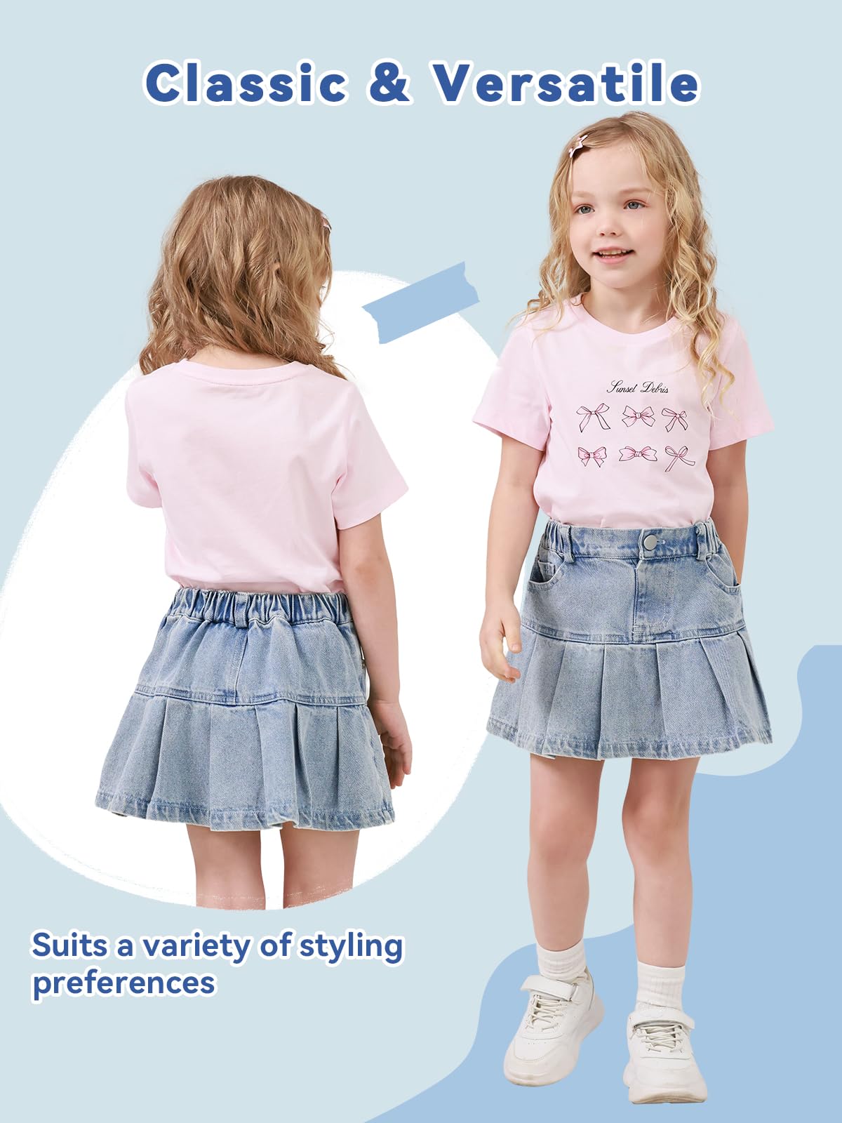 Miipat Faldas Vaqueras para Niñas Faldas-Pantalón Vaqueras de Corte Acampanado con Cintura Elástica Pantalones Cortos y Bolsillos para Niñas Pequeñas