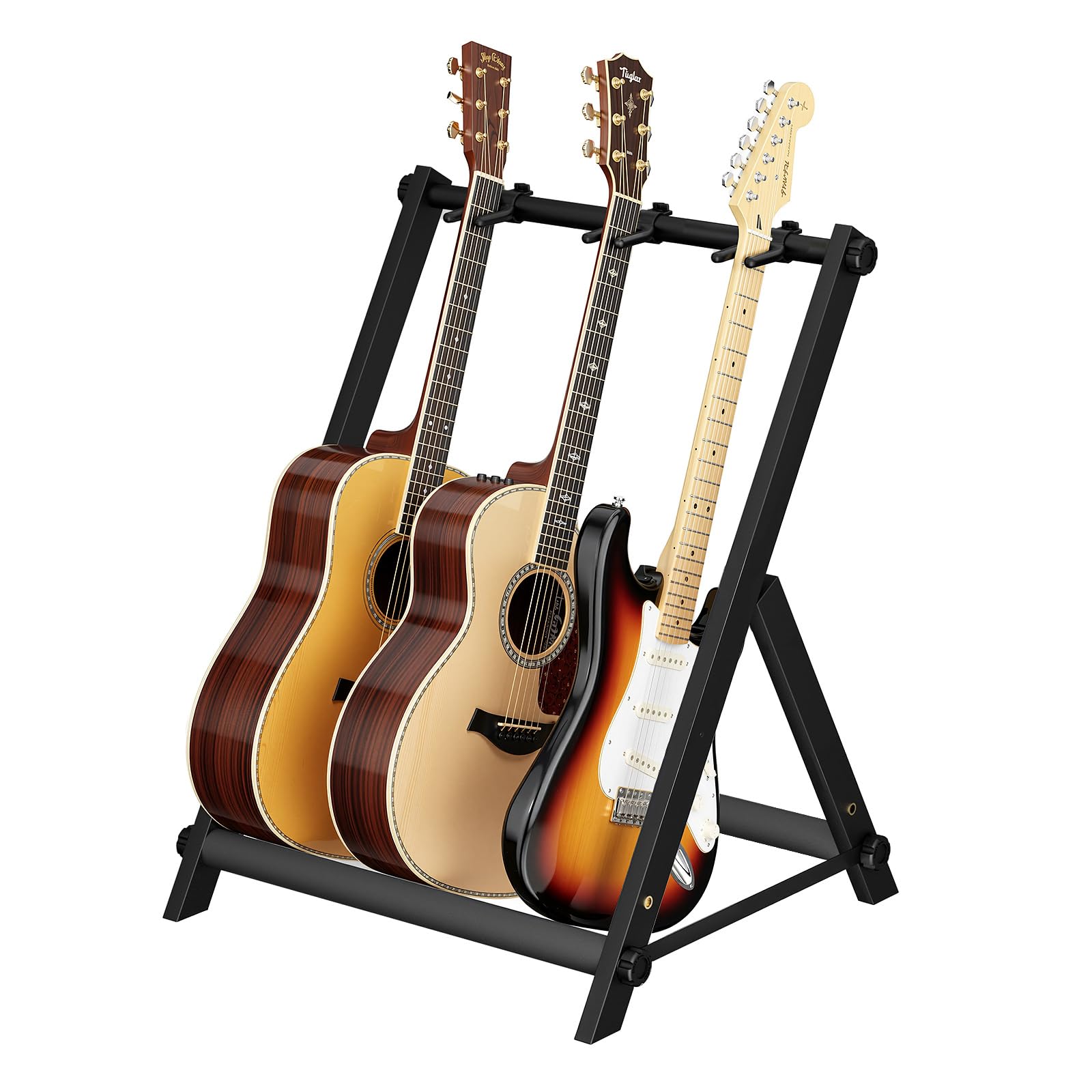 Gitarrenständer für 3 verschiedene Gitarren mit dicker Gummipolsterung, Gitarrenständer für Akustik-, Klassik-, Elektro-, Bass-, Studio- und Zuhause, langlebig, schwarz (3 Halterungen)