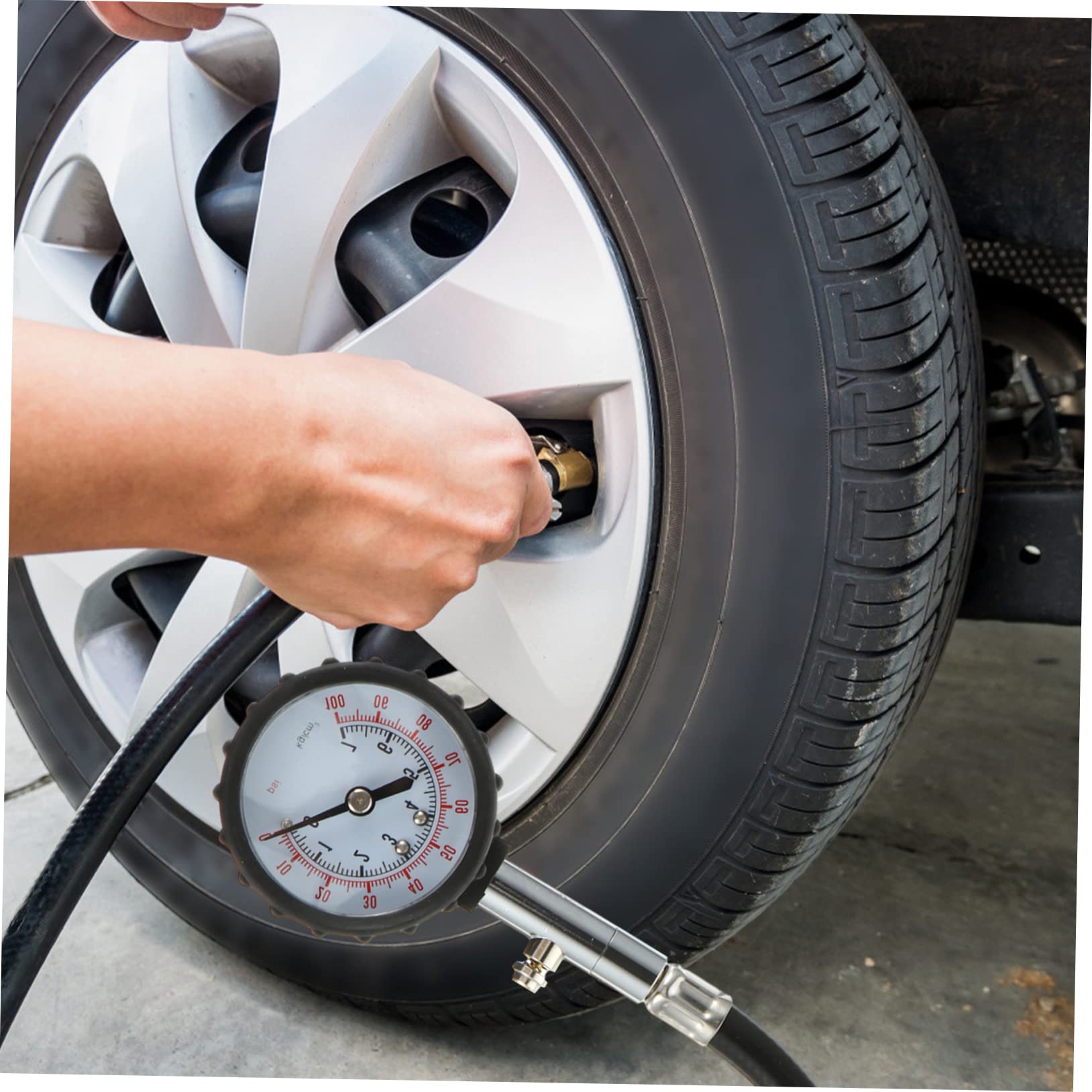 SOLUSTRE 3pezzi Manometro Per Pneumatici Auto e Con Tubo Flessibile Misuratore Di Pressione Pneumatici Con Alta Precisione e Alta Affidabilità Facile Da Leggere e Correggere La Pressione