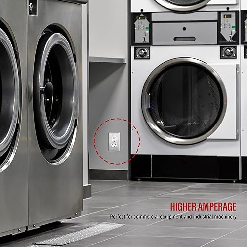 Miniatura 6 de ENERLITES Receptáculo dúplex, toma de pared eléctrica de 20 amperios, grado industrial, 2 polos, 3 cables, 20 A 250 V, certificación UL, 62081-W,