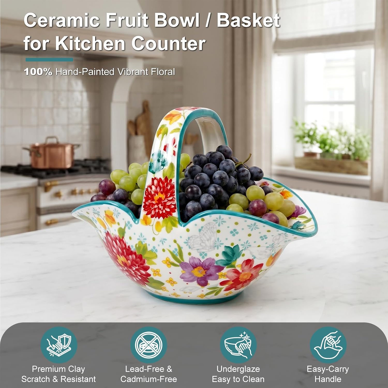 Ceramic Pioneer Candy Dish, Small Fruit Bowl with Handle,Key Holder