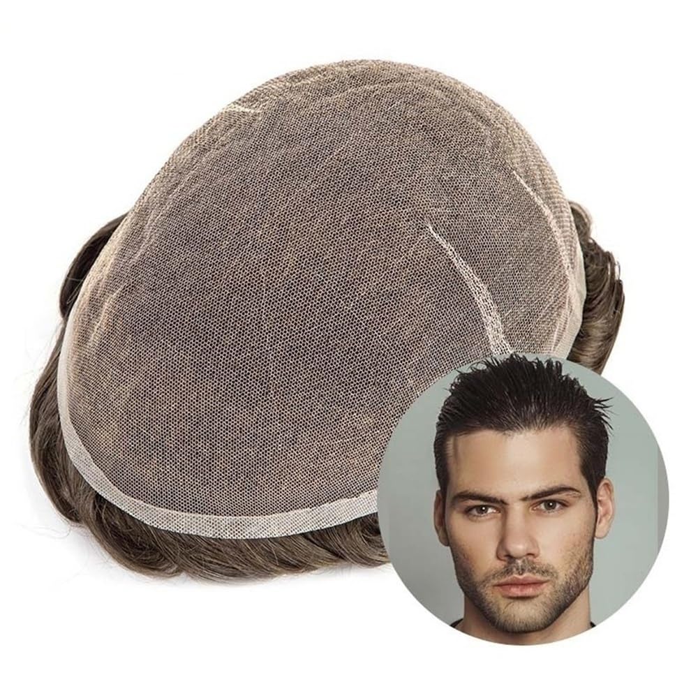 Men's Toupee Parrucca sostitutiva for capelli umani castani 5#, protesi for capelli da uomo, toupet traspirante in pizzo completo for uomo
