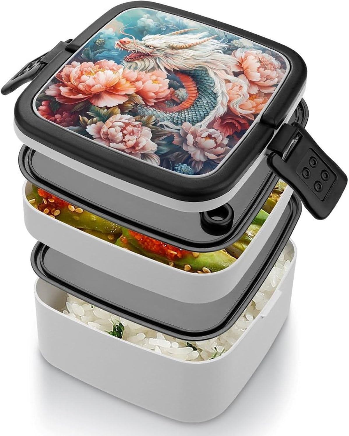Dragon Bento Box with Spoon 2 Layer Food Container Cute Lunch Box for Travel Dining Work