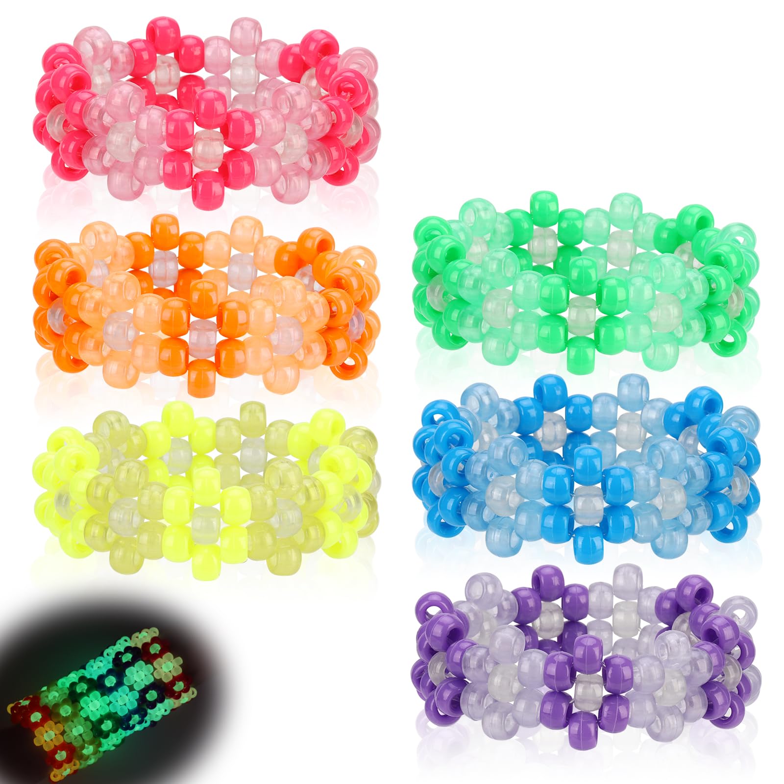 6 Pcs Flower Kandi Bracelets Glow In The Dark Stretch Rave Candy Bracelets Multi Color Beaded Flower Kandi Cuff Rave Accessories Jewelry Music Party