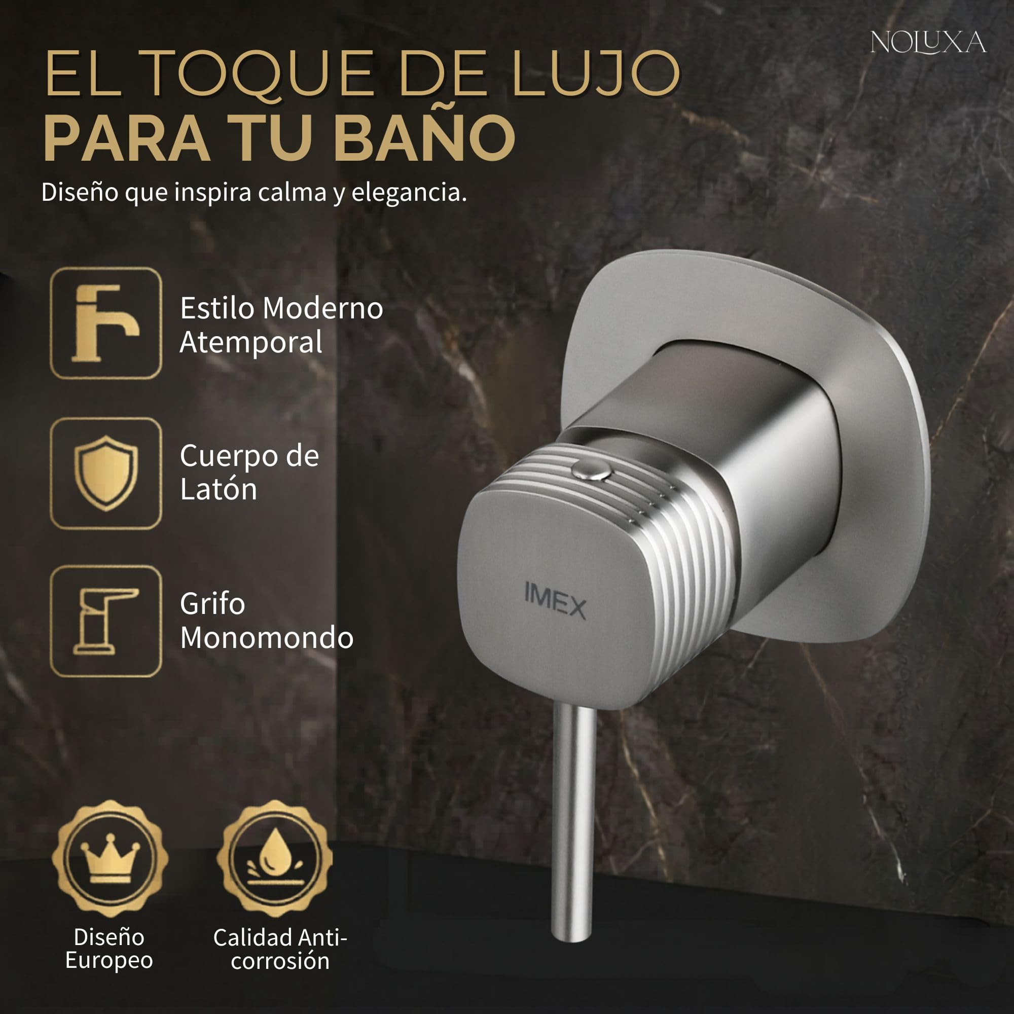 IMEX - Grifo Lavabo Empotrado Níquel Cepillado | Grifo de Lavabo Monomando Pared Mezclador Agua Fría y Caliente | Grifería en Latón con Cartucho Cerámico Ø35mm | Serie Firenze