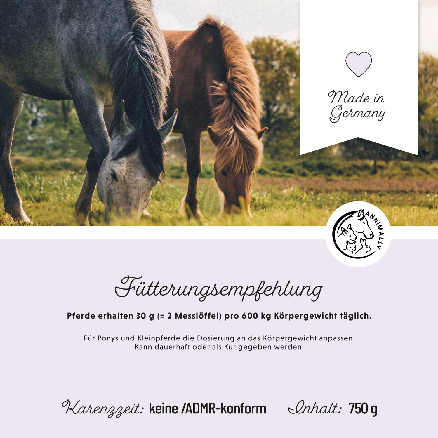 Annimally Probiotika Pulver für Pferde - 750g Darm Pulver mit Lebendhefe für eine gesunde Darmflora - Darmbakterien zur Darmsanierung beim Pferd, bei Kotwasser & Durchfall