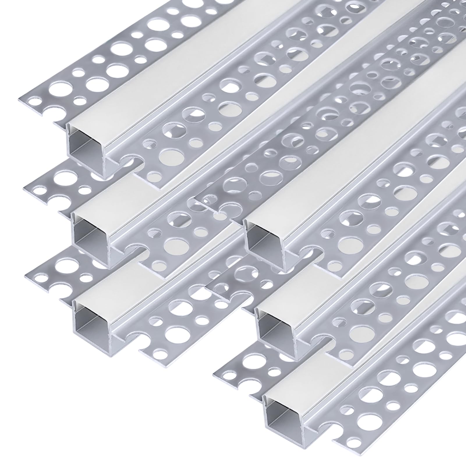 inShareplus Plaster-in LED Channel, 3.3ft/1m 6-Pack led Aluminium Profile with Milky Diffuser, Trimless Recessed Led Strip Diffuser for Under Cabinet, Shelf, Table, Wall and Ceiling