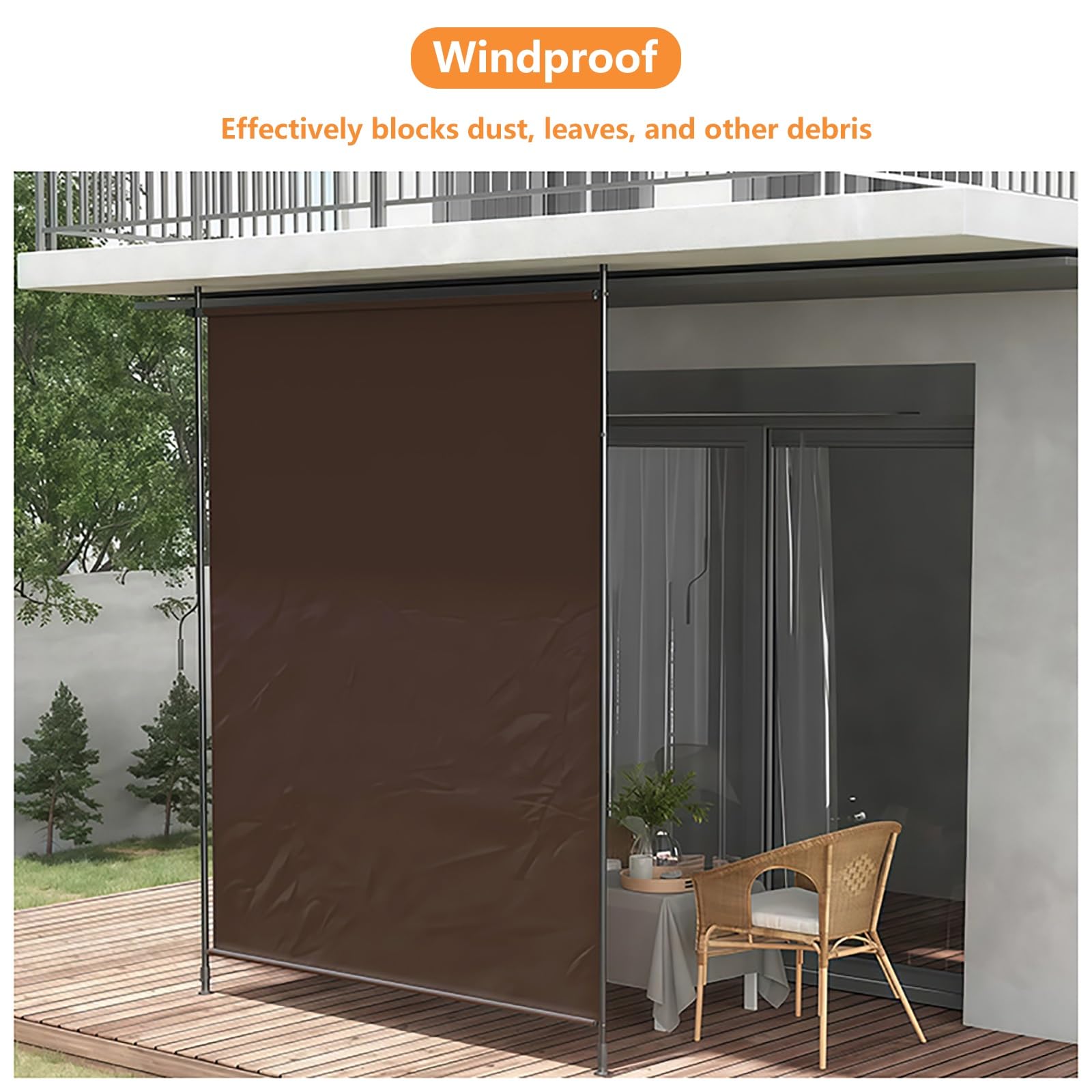 Tende da Sole A Rullo Retrattili per Esterni per Patio Impermeabili Verticali Avvolgibili Manualmente Protezione della Privacy(Beige+White,150cm(59in))