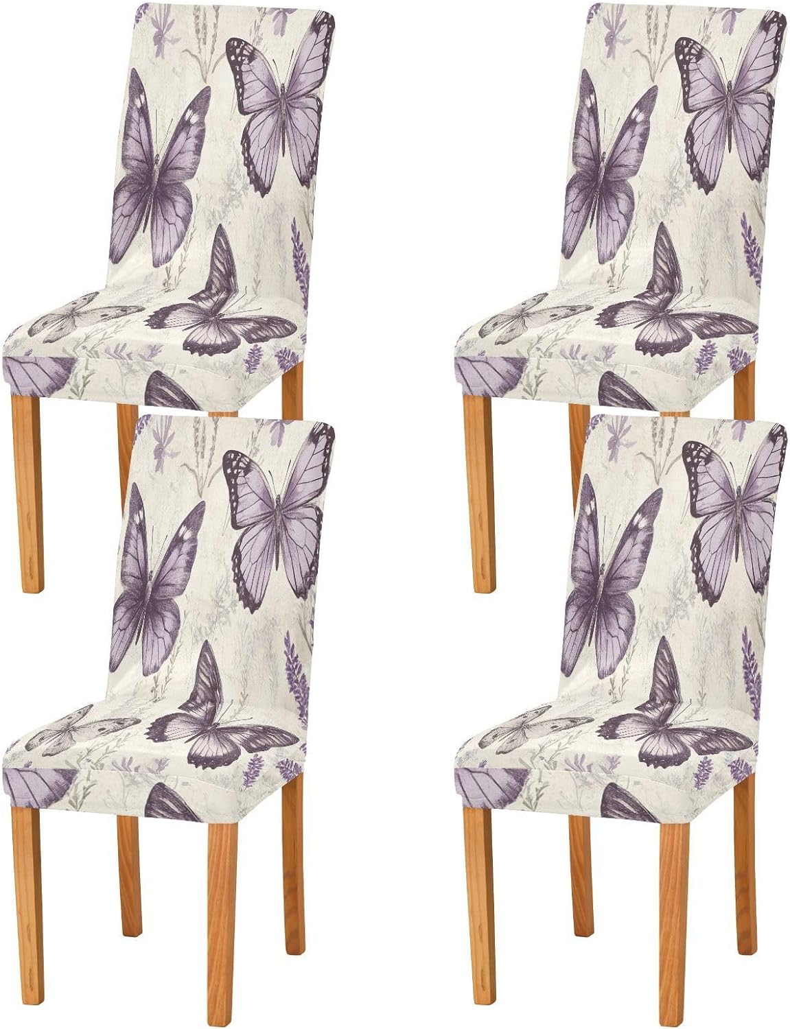 ALAZA Chair Covers for Dining Room, Retro Lavender Butterflies Stretch Chair Cover Sets Chair Protector Removable Washable for Ktichen Restaurant Hotel