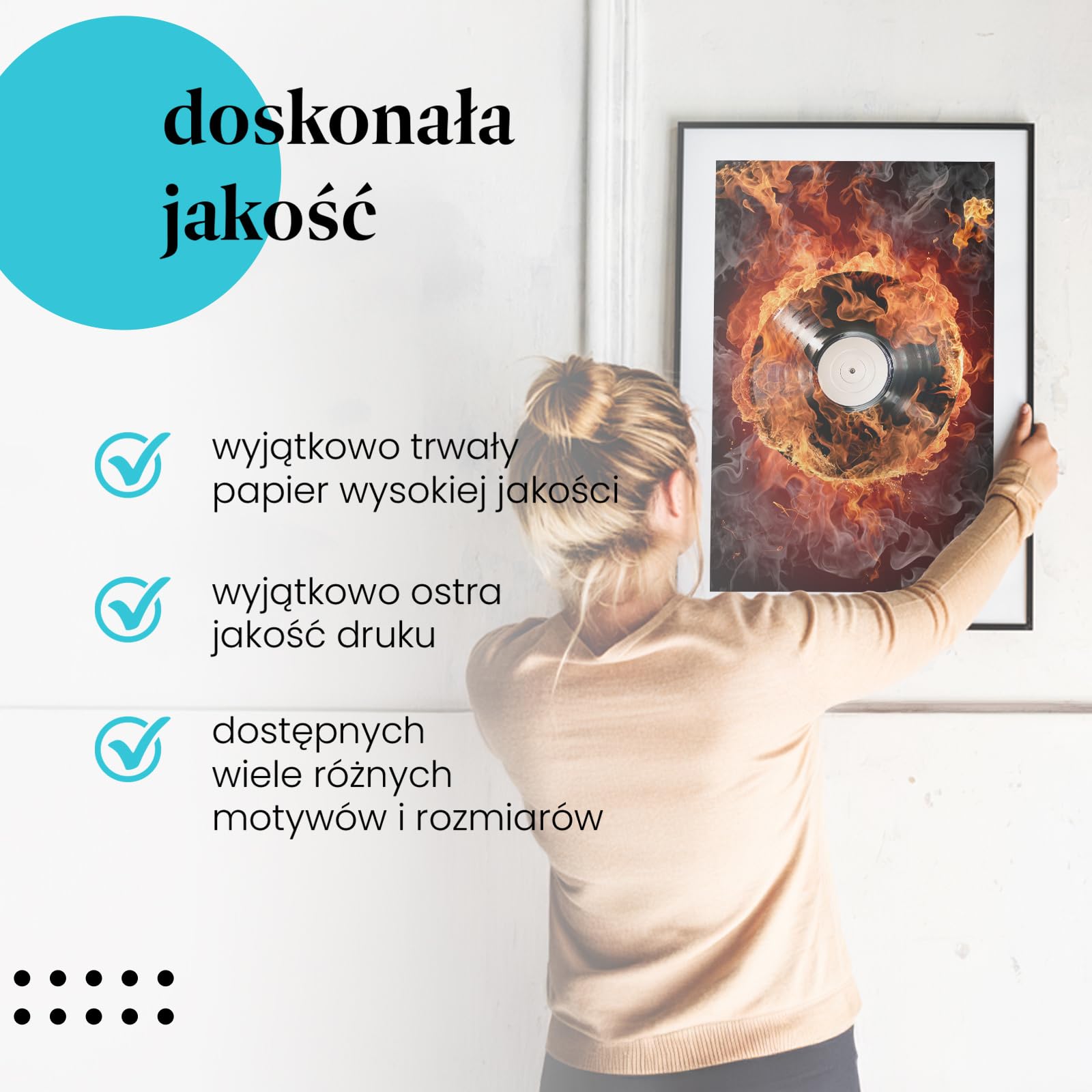 Postereck - 0057 - Płonąca płyta winylowa, DJ, rock, muzyka, płomienie. Wydruk, Druk, Sztuka Ścienna, Dekoracja. - ekran - 75,0 cm x 50,0 cm